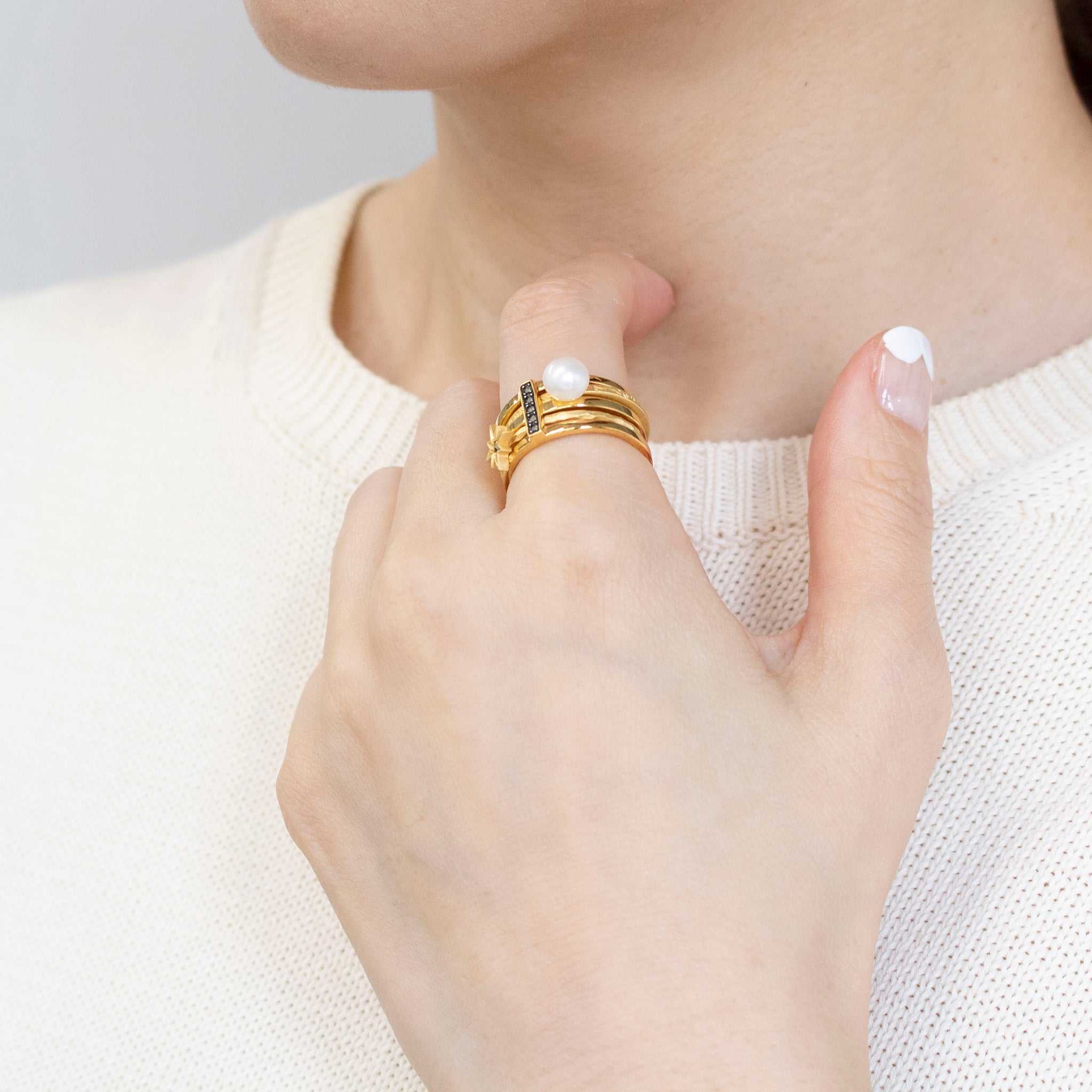 パール/マルカジット シルバーリング(淡水真珠/3本セット)《25V02707》