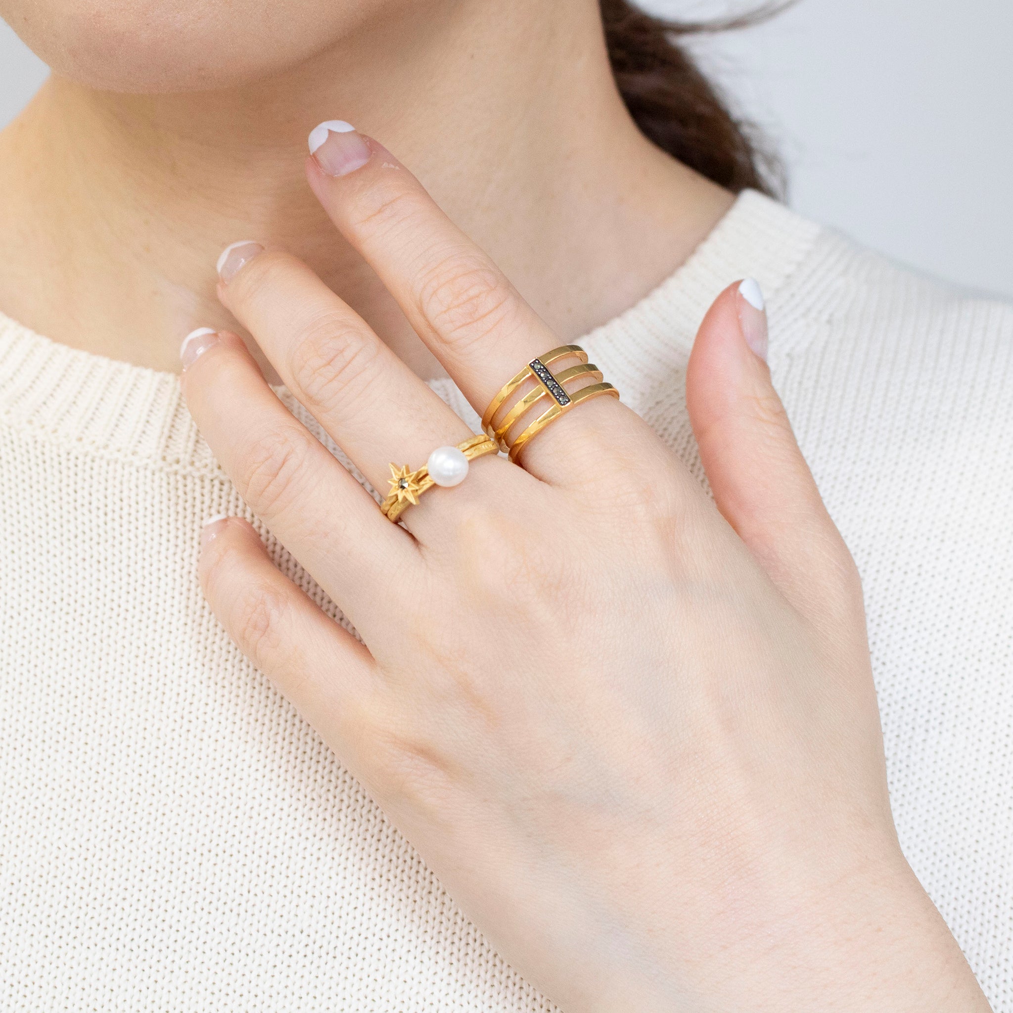 パール/マルカジット シルバーリング(淡水真珠/3本セット)《25V02707》