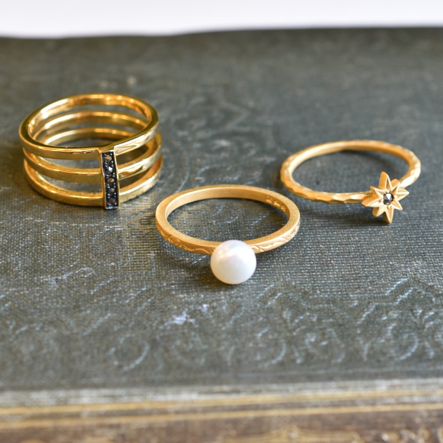 パール/マルカジット シルバーリング(淡水真珠/3本セット)《25V02707》