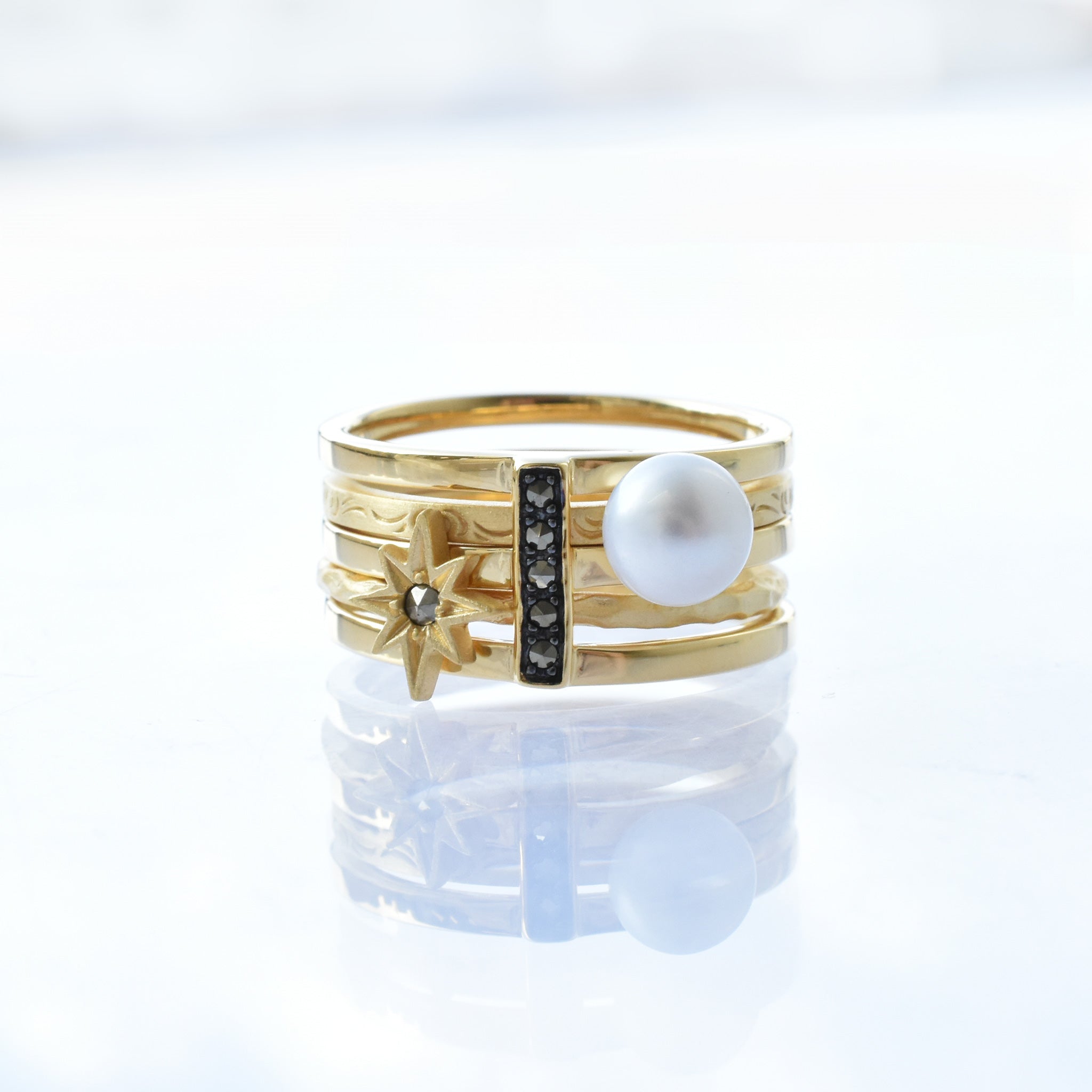 パール/マルカジット シルバーリング(淡水真珠/3本セット)《25V02707》