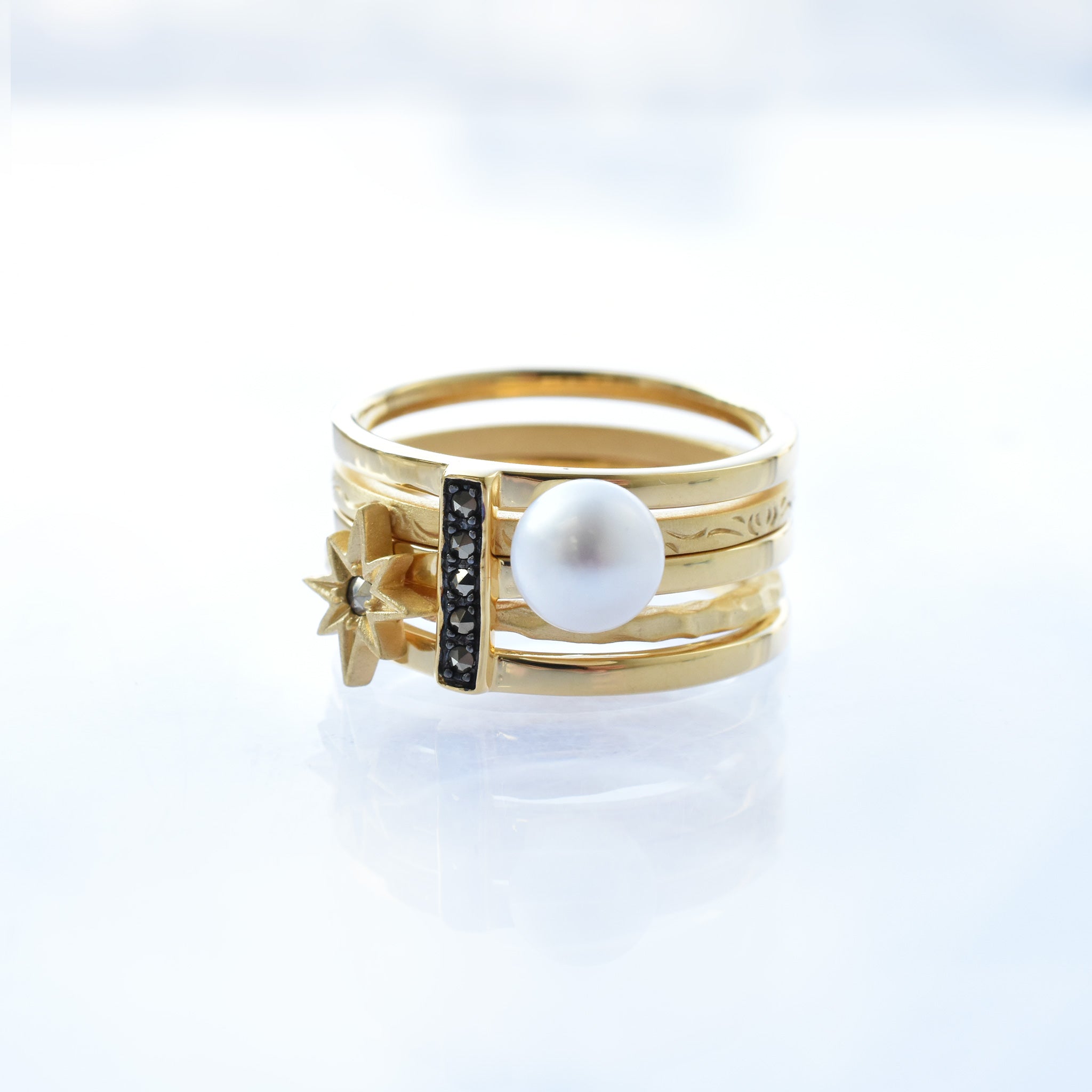 パール/マルカジット シルバーリング(淡水真珠/3本セット)《25V02707》