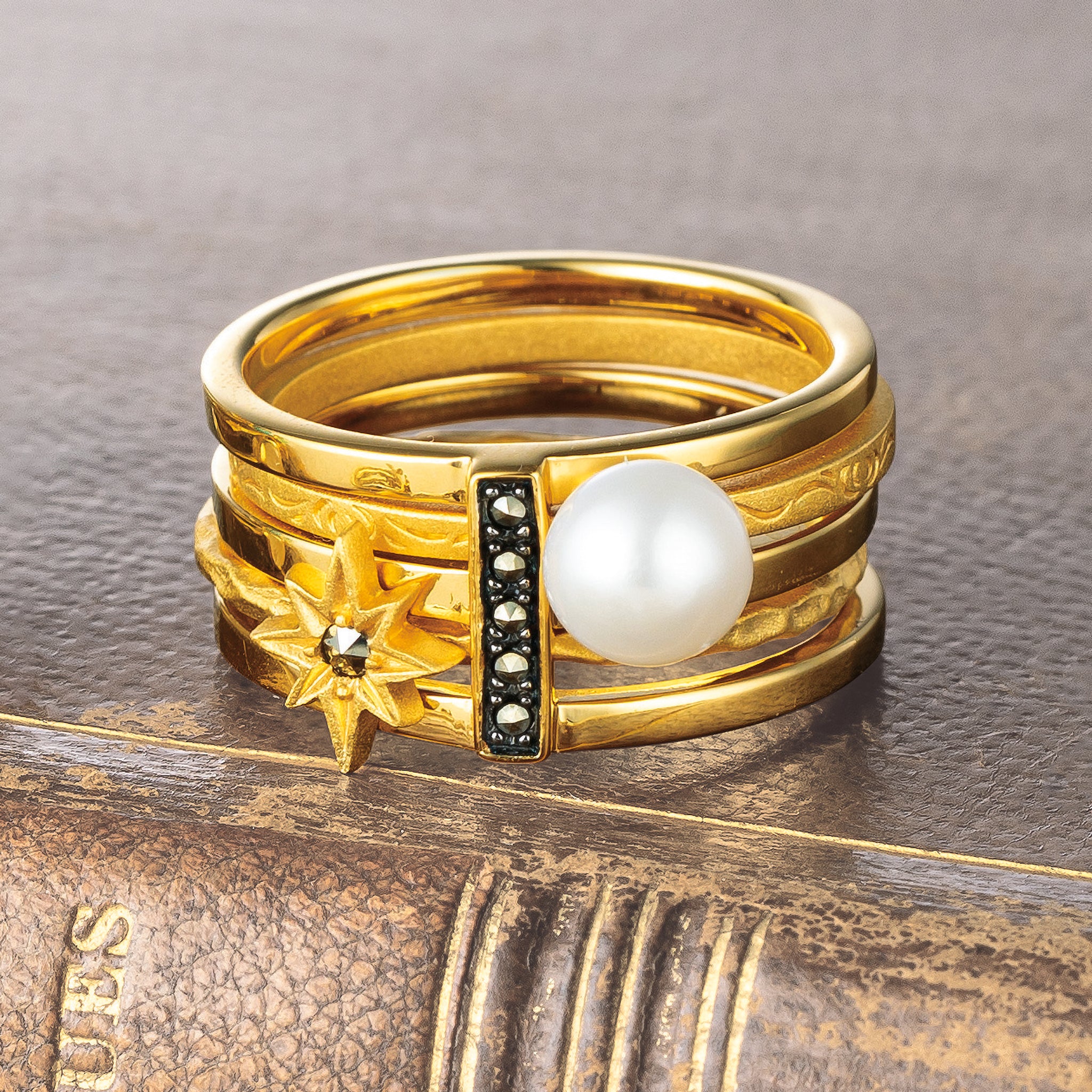 パール/マルカジット シルバーリング(淡水真珠/3本セット)《25V02707》