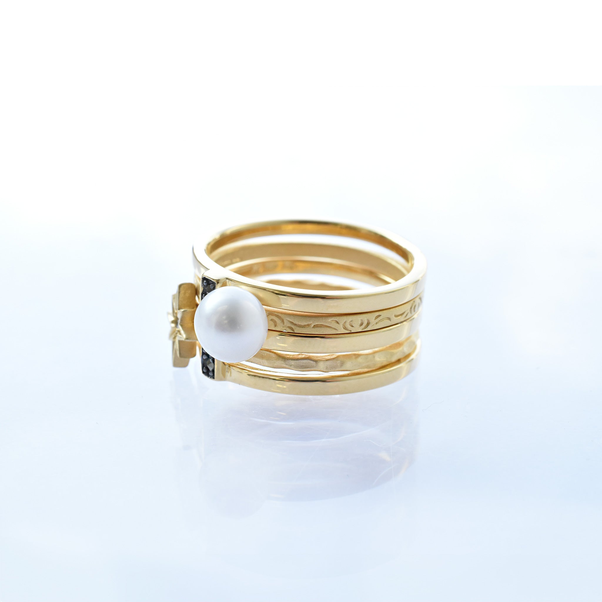 パール/マルカジット シルバーリング(淡水真珠/3本セット)《25V02707》