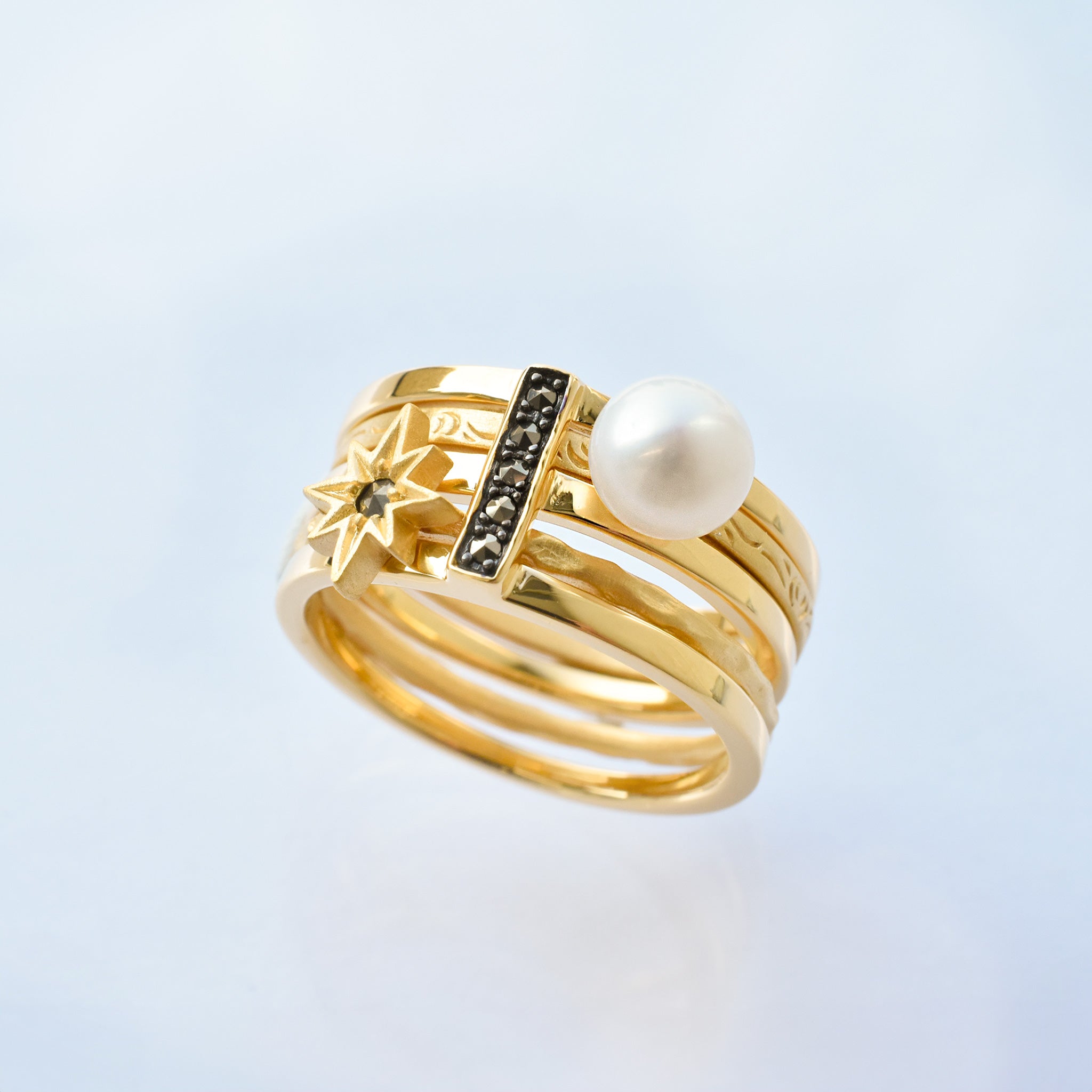 パール/マルカジット シルバーリング(淡水真珠/3本セット)《25V02707》