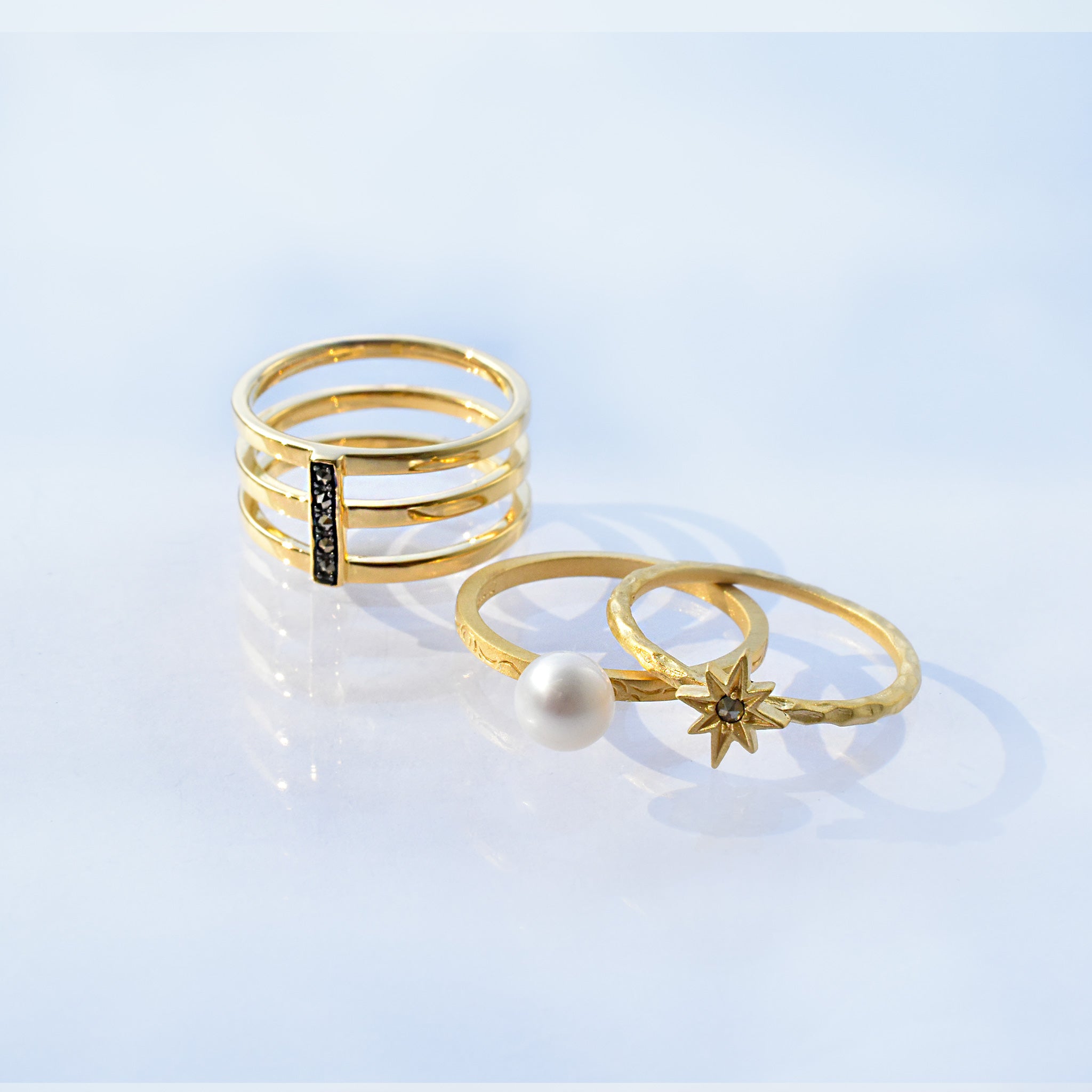 パール/マルカジット シルバーリング(淡水真珠/3本セット)《25V02707》