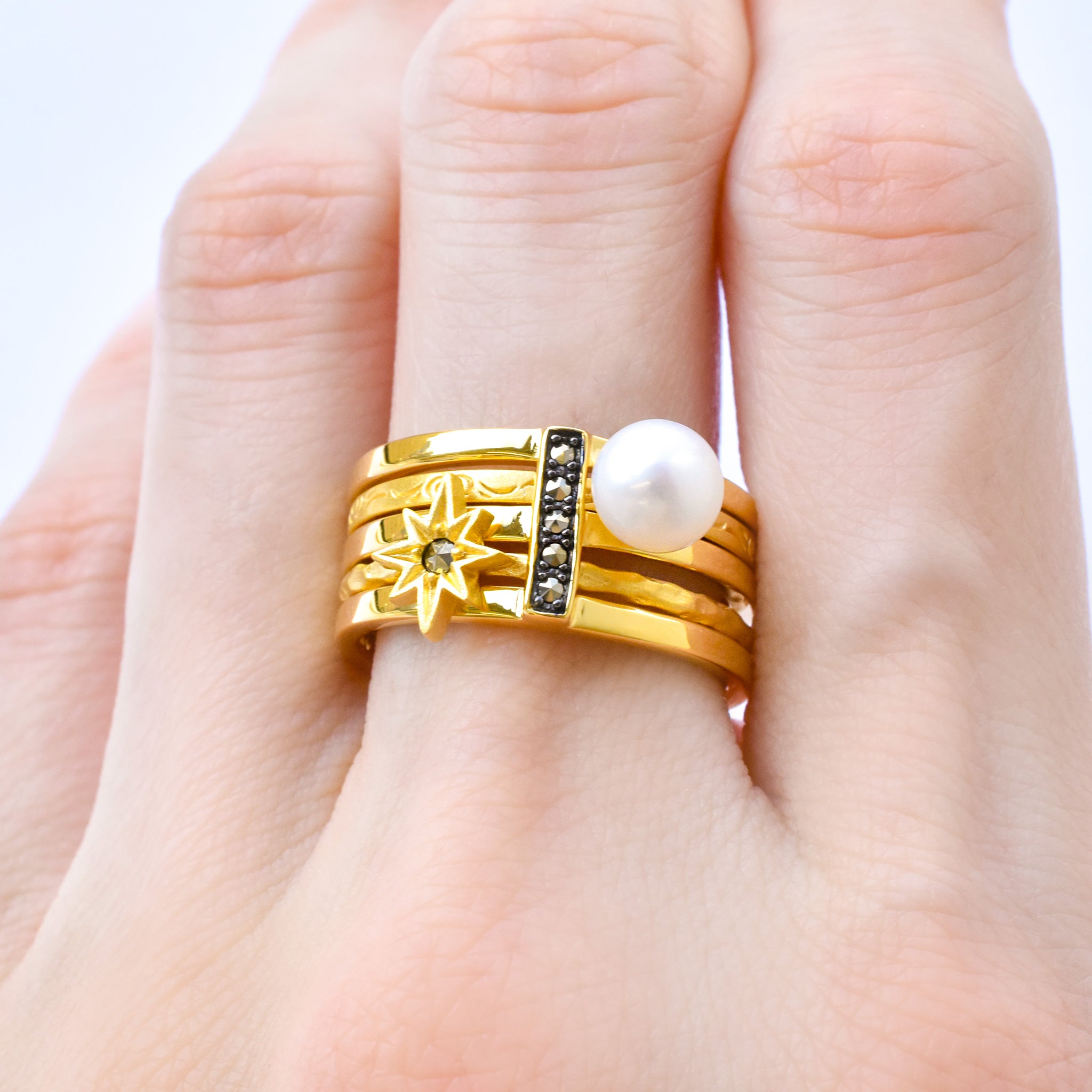 パール/マルカジット シルバーリング(淡水真珠/3本セット)《25V02707》