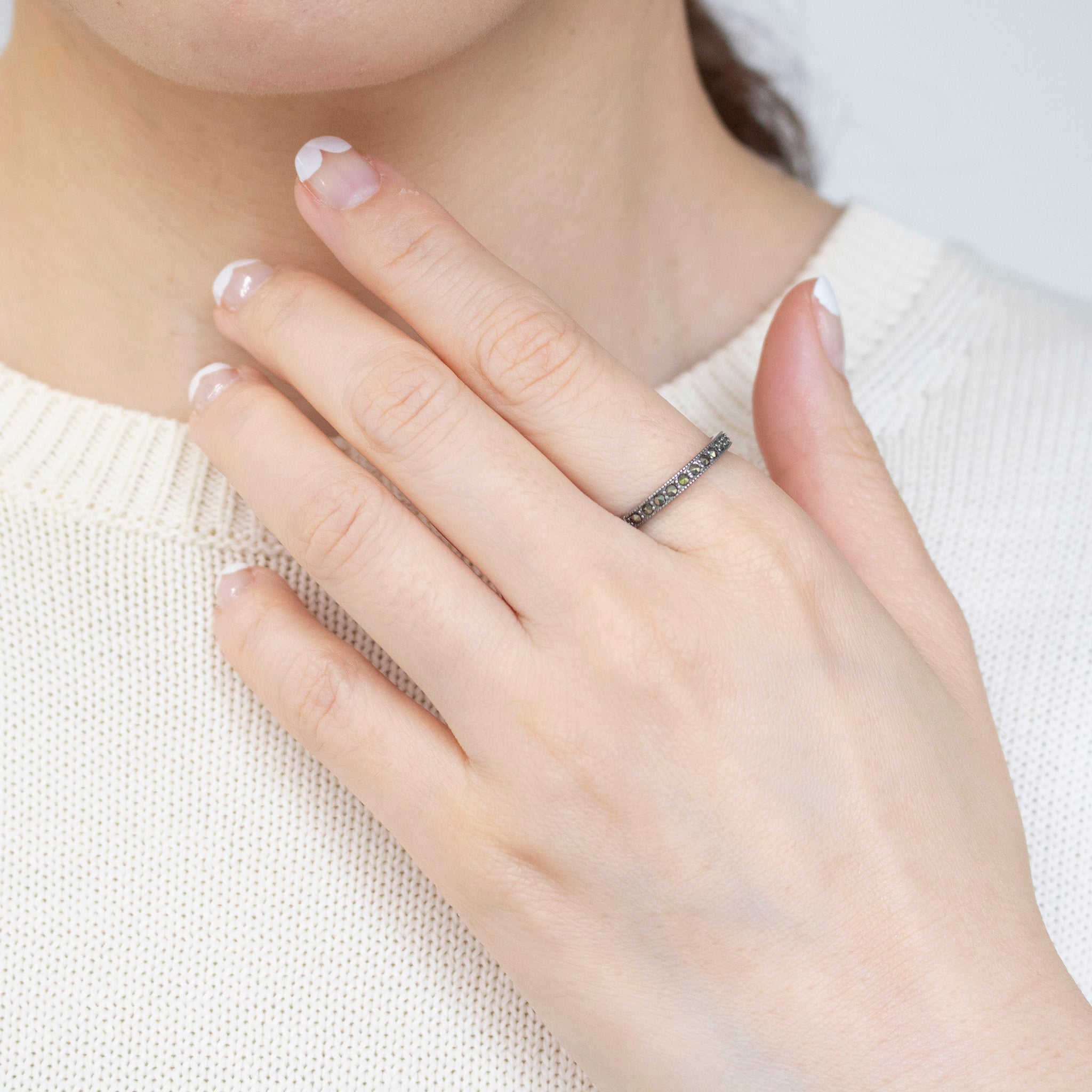 パール/スモーキークォーツ シルバーリング(淡水真珠/5本セット)《25V02708》