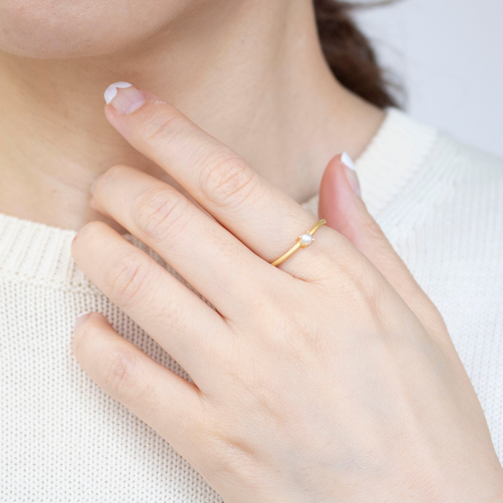 パール/スモーキークォーツ シルバーリング(淡水真珠/5本セット)《25V02708》