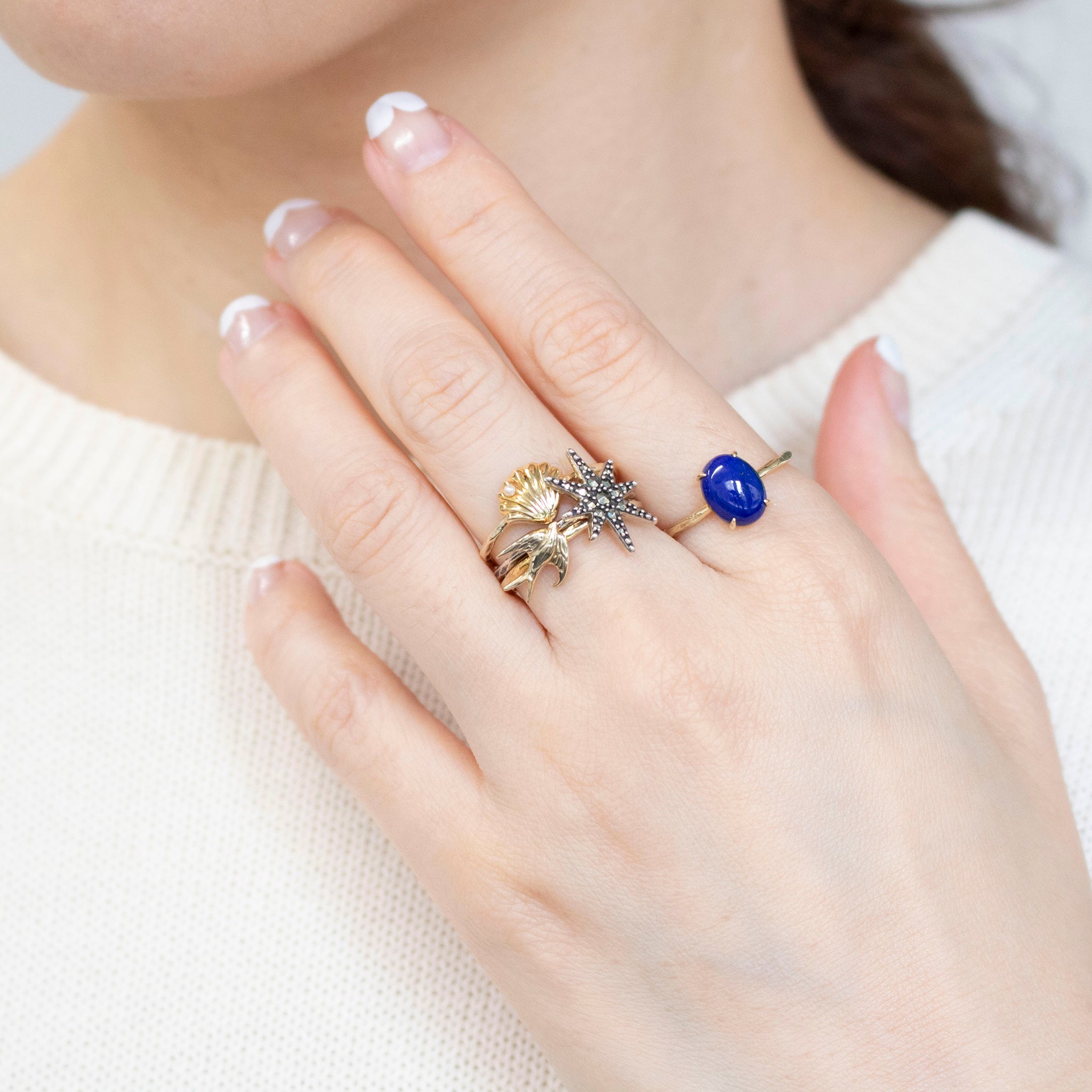 パール/ラピスラズリ シルバーリング(淡水真珠/4本セット)《25V02709》