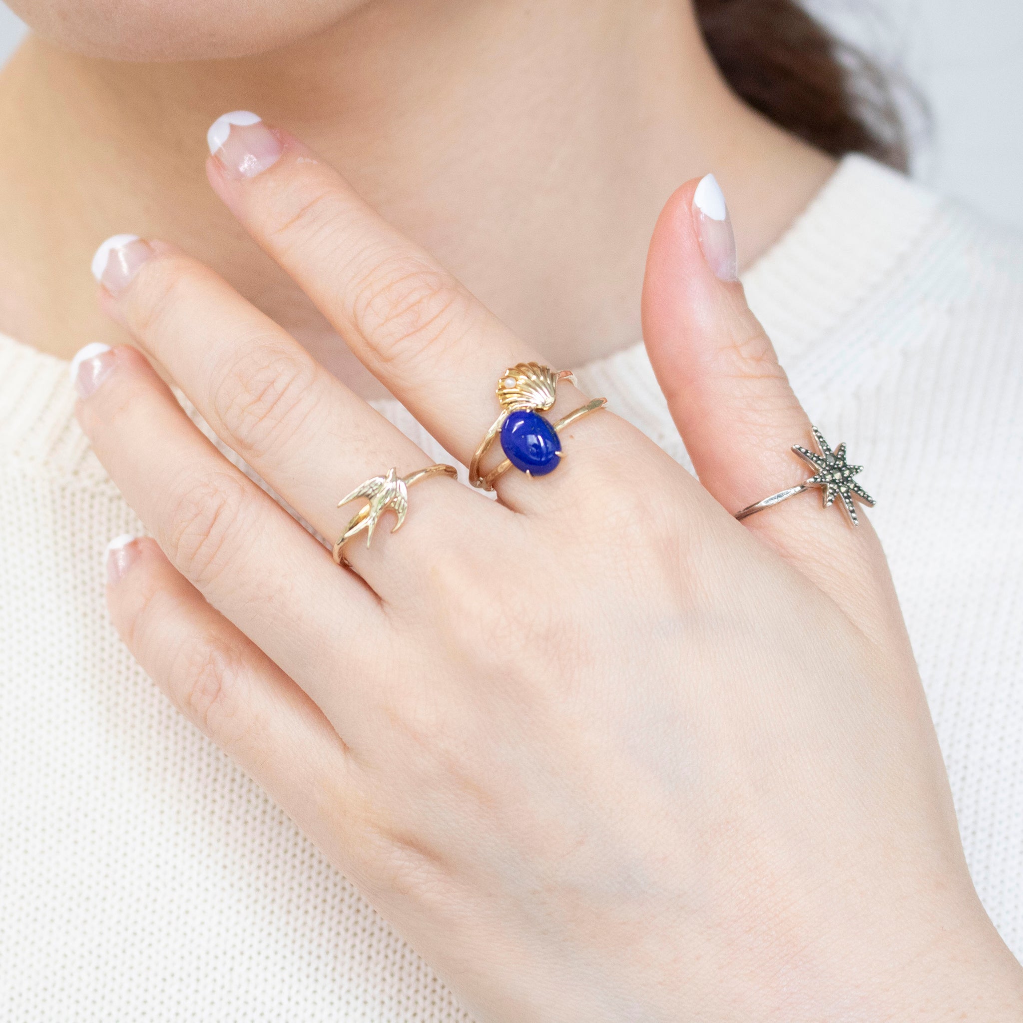 パール/ラピスラズリ シルバーリング(淡水真珠/4本セット)《25V02709》