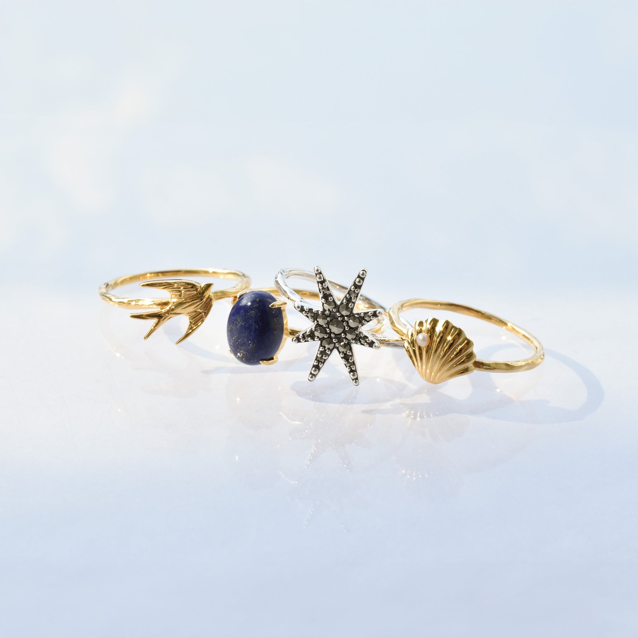 パール/ラピスラズリ シルバーリング(淡水真珠/4本セット)《25V02709》