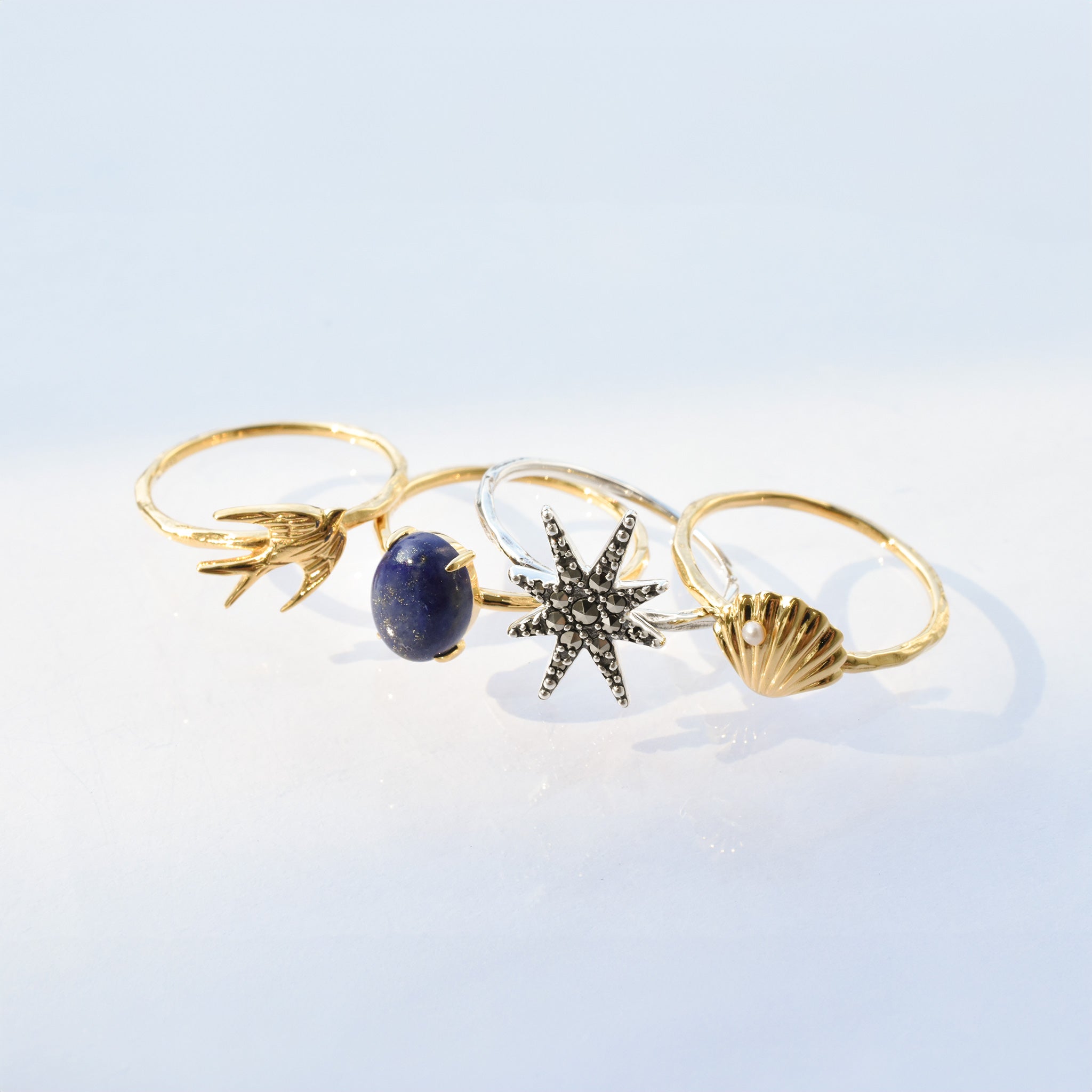 パール/ラピスラズリ シルバーリング(淡水真珠/4本セット)《25V02709》