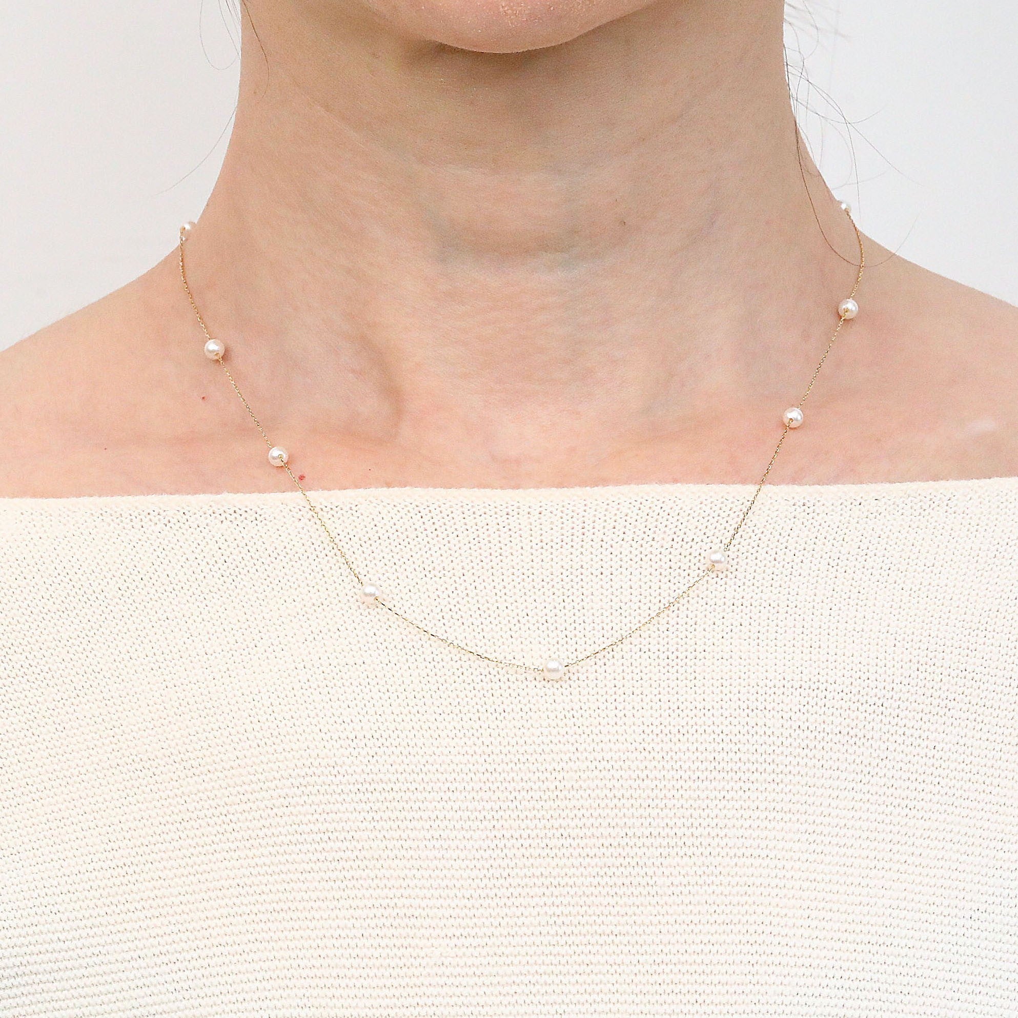 パール K18ネックレス(アコヤ真珠/ステーション/6月誕生石)《25V02903》