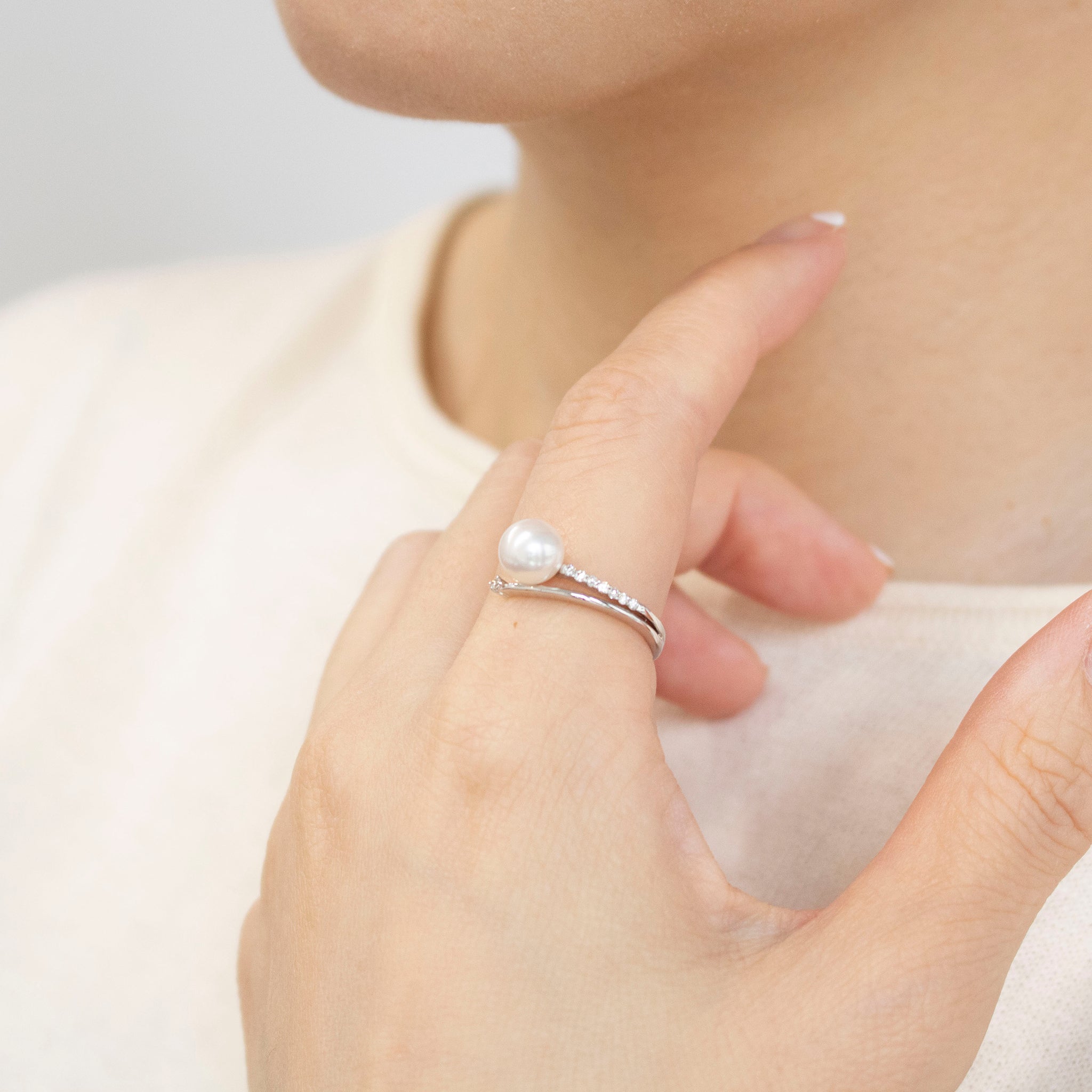 パール/ダイヤモンド プラチナリング(アコヤ真珠/6.5mm/6月誕生石)《25V02904》