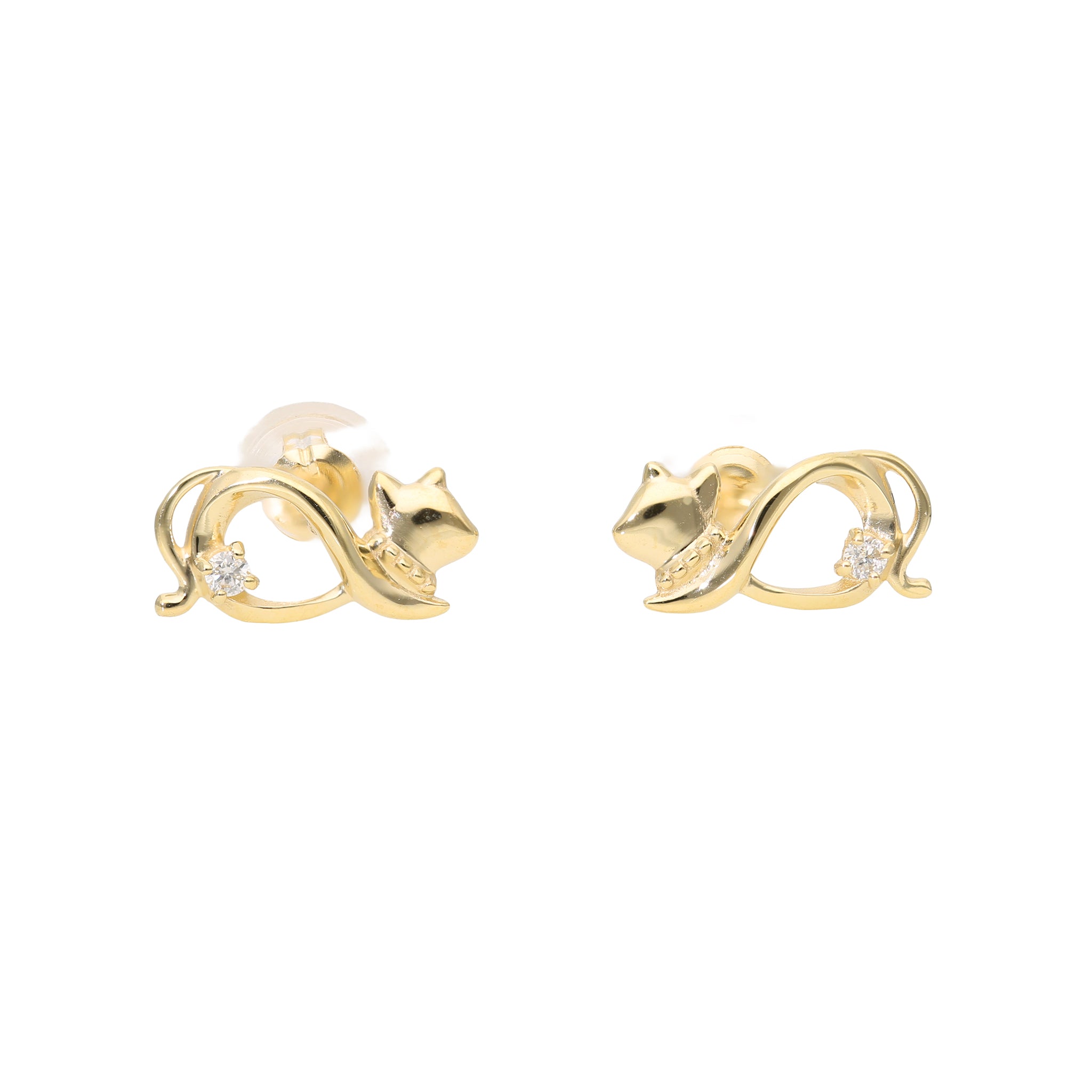 ダイヤモンド K10ピアス(ネコモチーフ/4月誕生石)《25V03206》