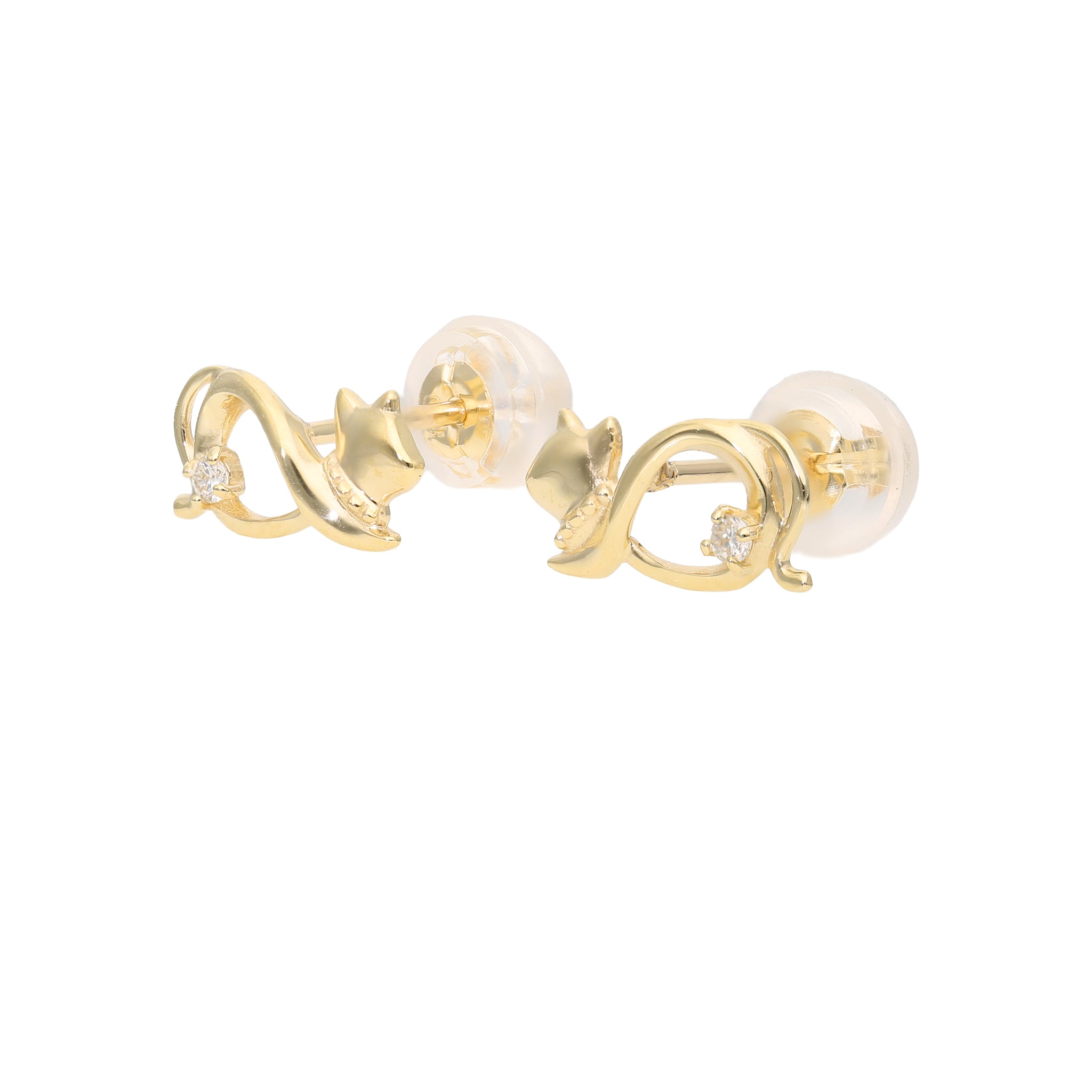 ダイヤモンド K10ピアス(ネコモチーフ/4月誕生石)《25V03206》