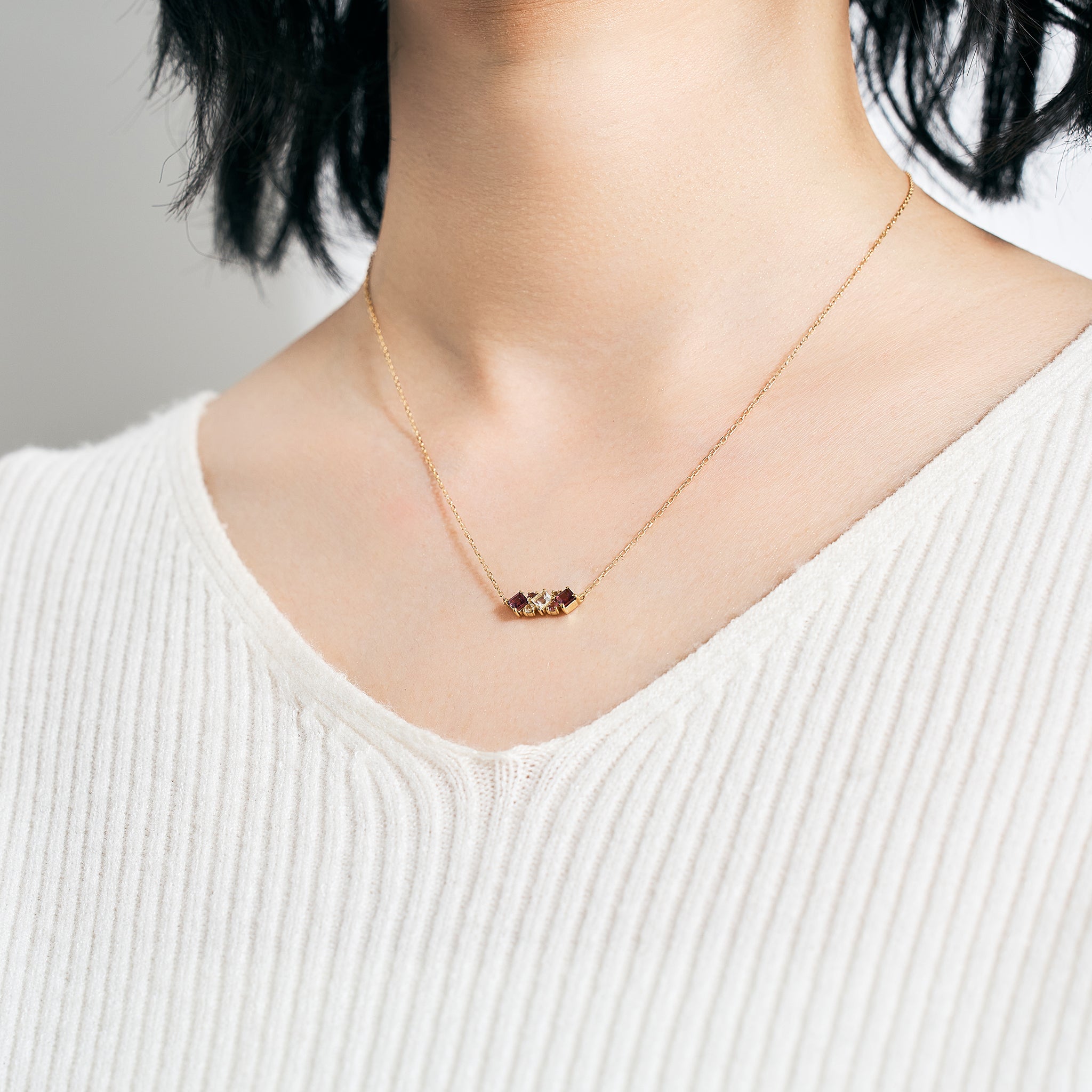 ガーネット/アンデシンラブラドライト K18ネックレス(1月誕生石)《25V03301》