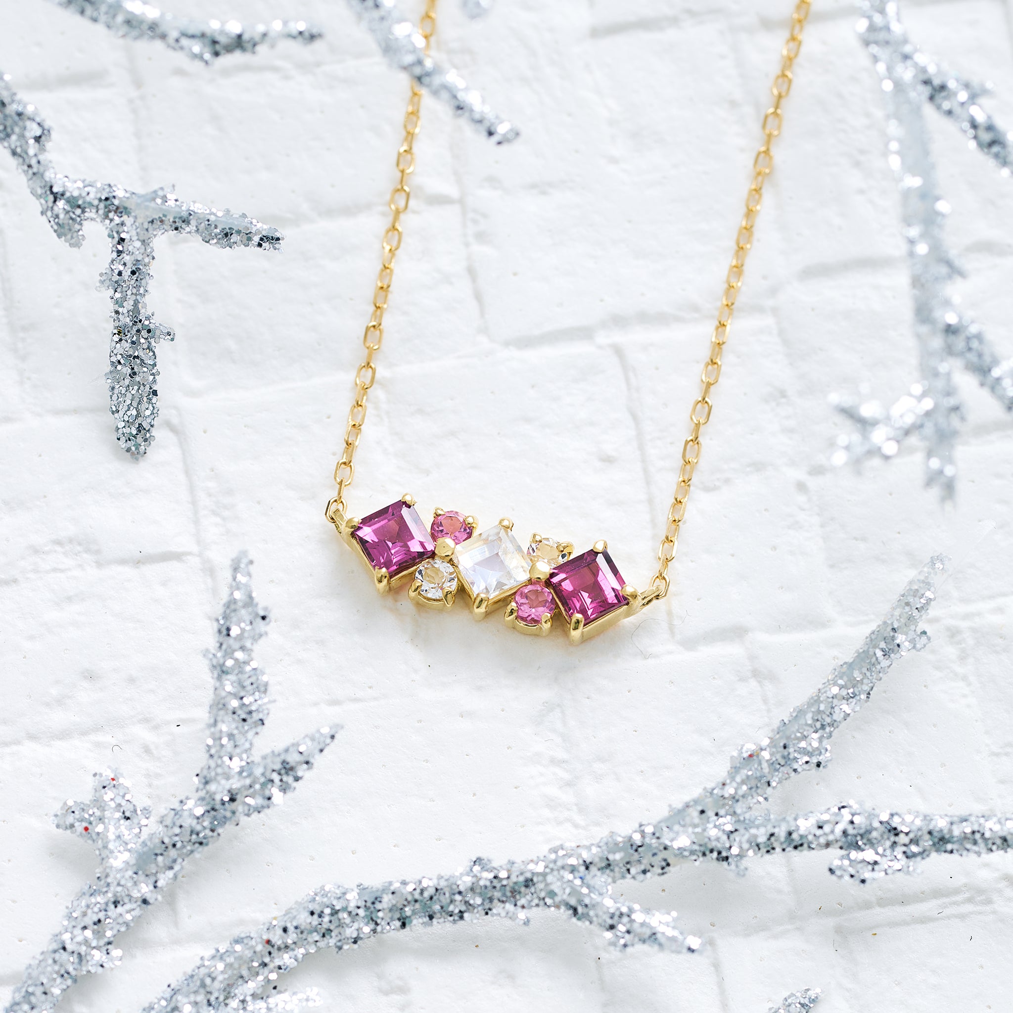 ガーネット/アンデシンラブラドライト K18ネックレス(1月誕生石)《25V03301》