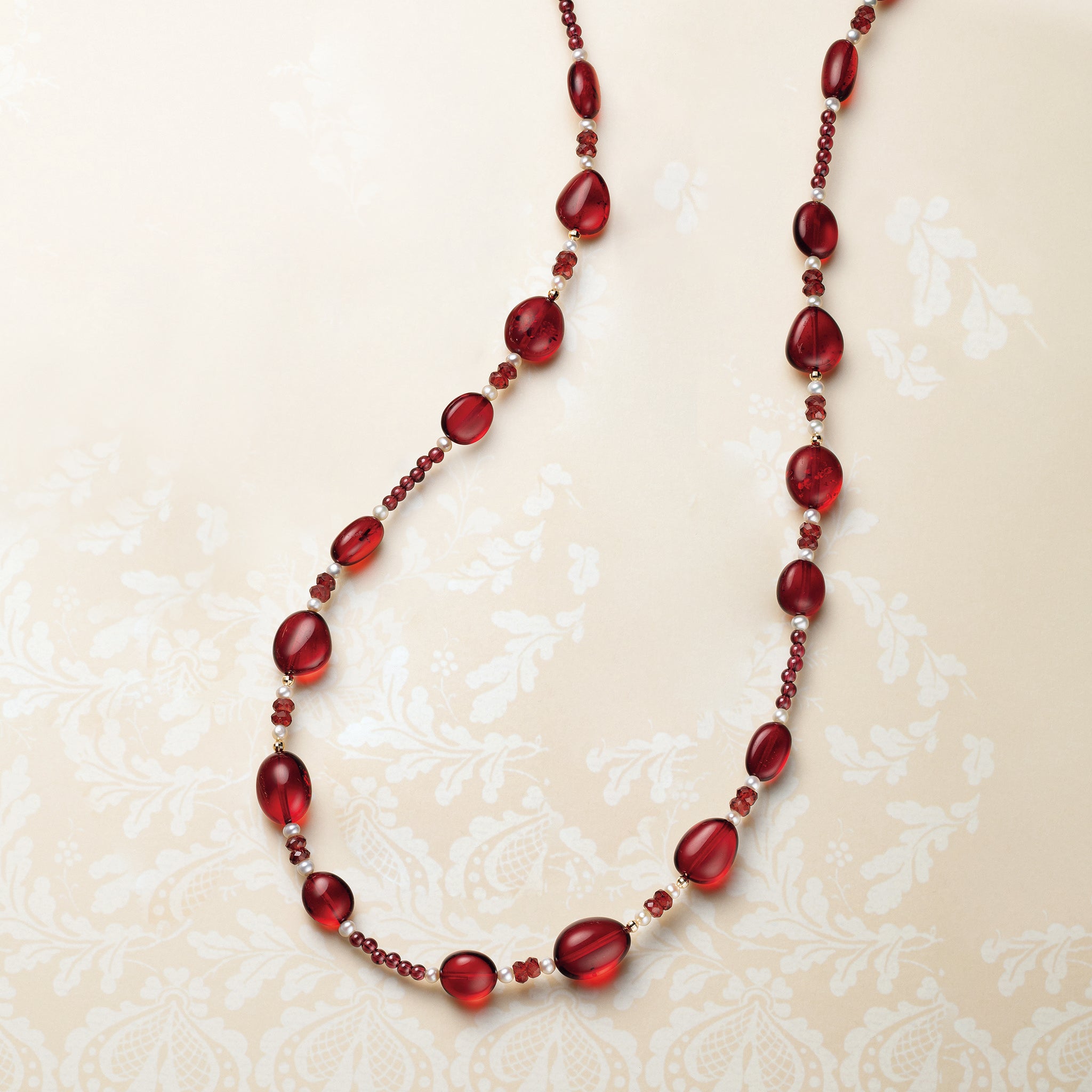 コハク/ガーネット シルバーネックレス(淡水真珠/ロング/70cm)《25V03309》