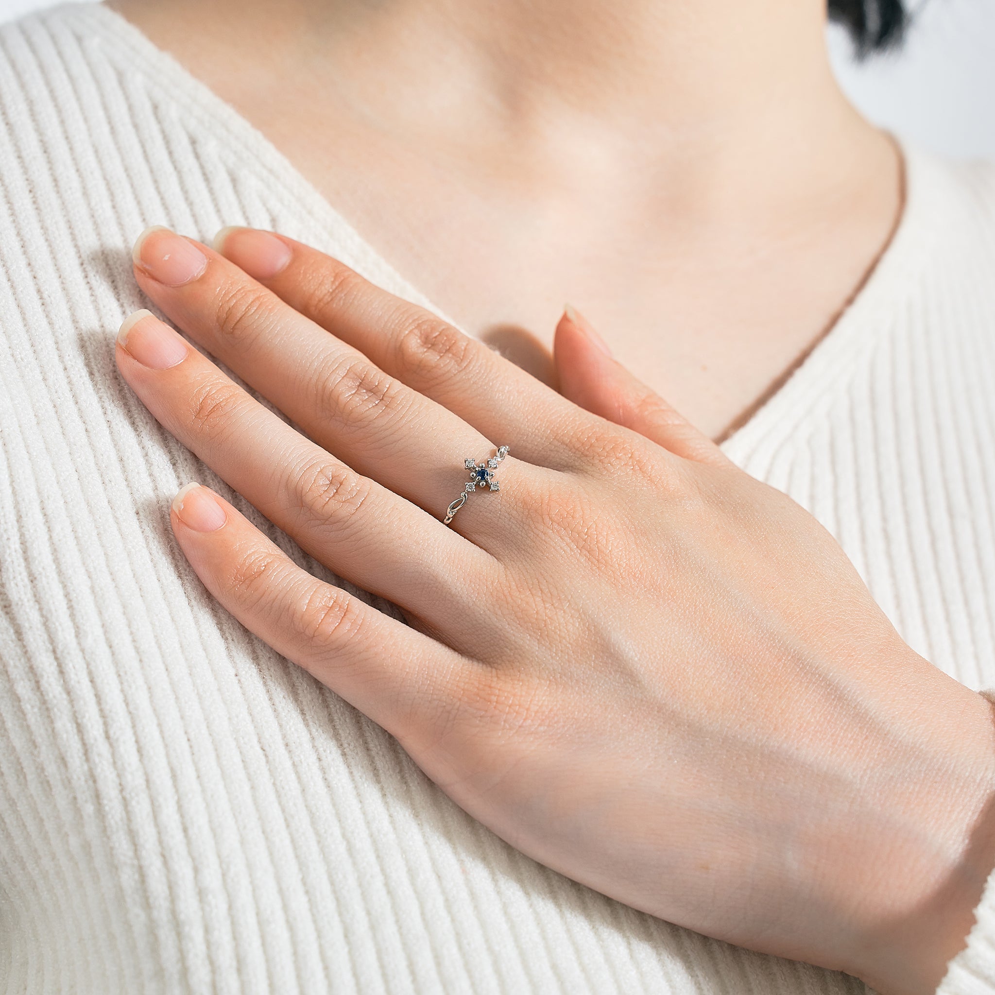 サファイア/ダイヤモンド プラチナリング(9月誕生石)《25V03407》