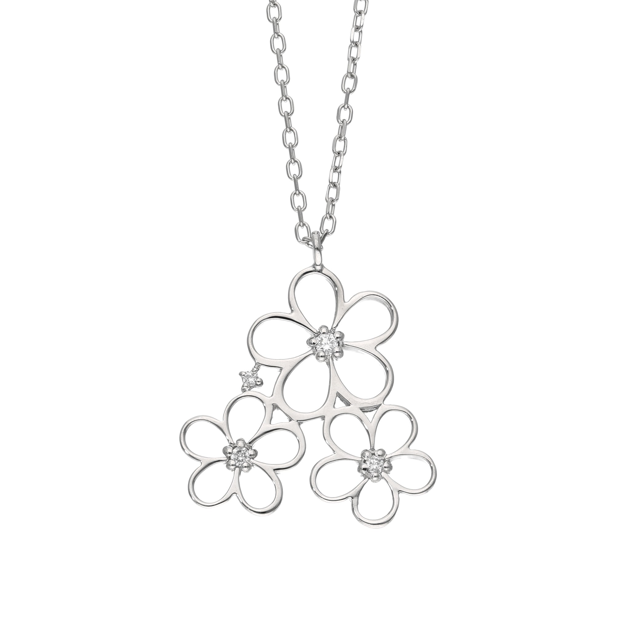ダイヤモンド プラチナネックレス(フラワーモチーフ/4月誕生石)《25V03501》