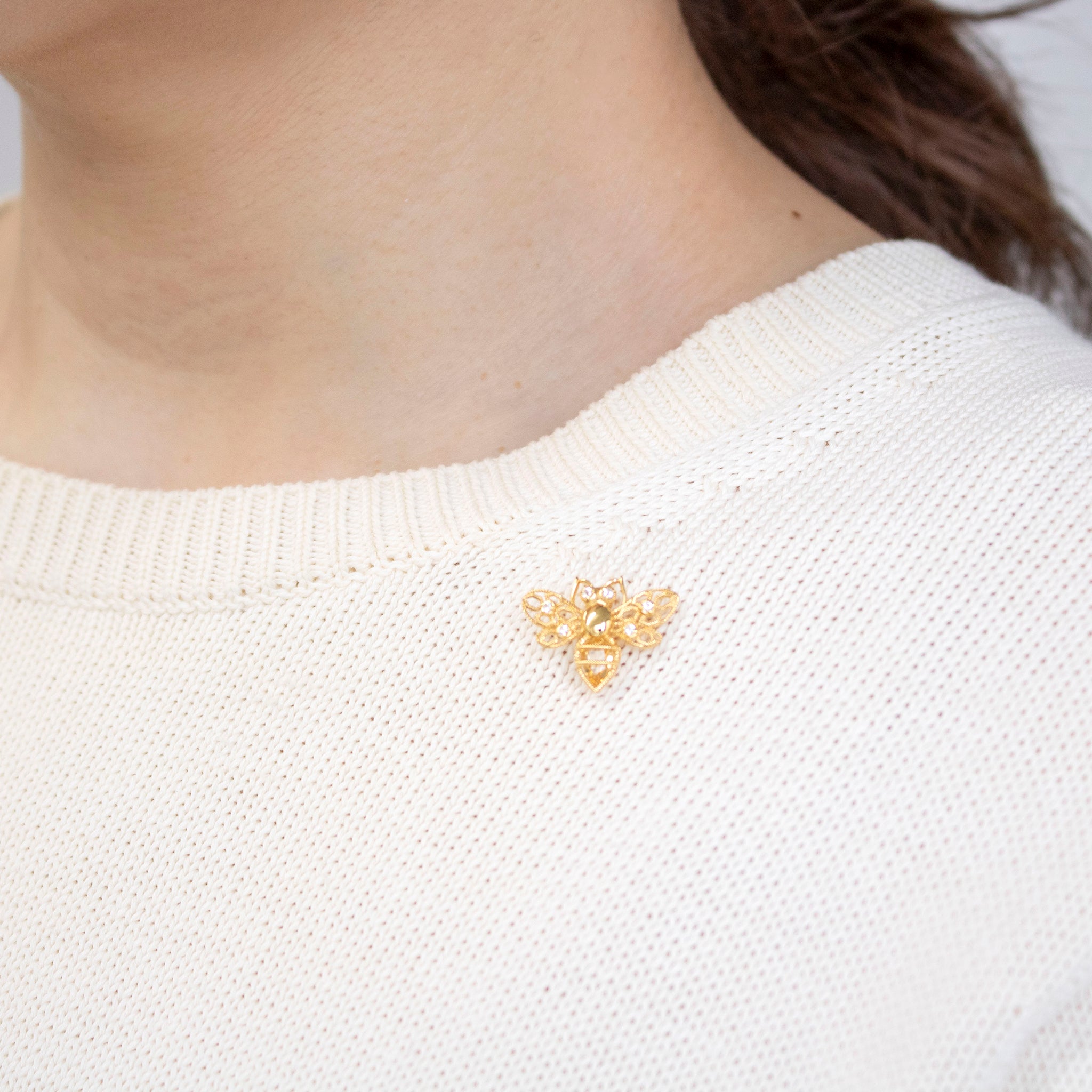 シトリン/ホワイトトパーズ シルバーブローチ(ミツバチモチーフ)《25V03606》