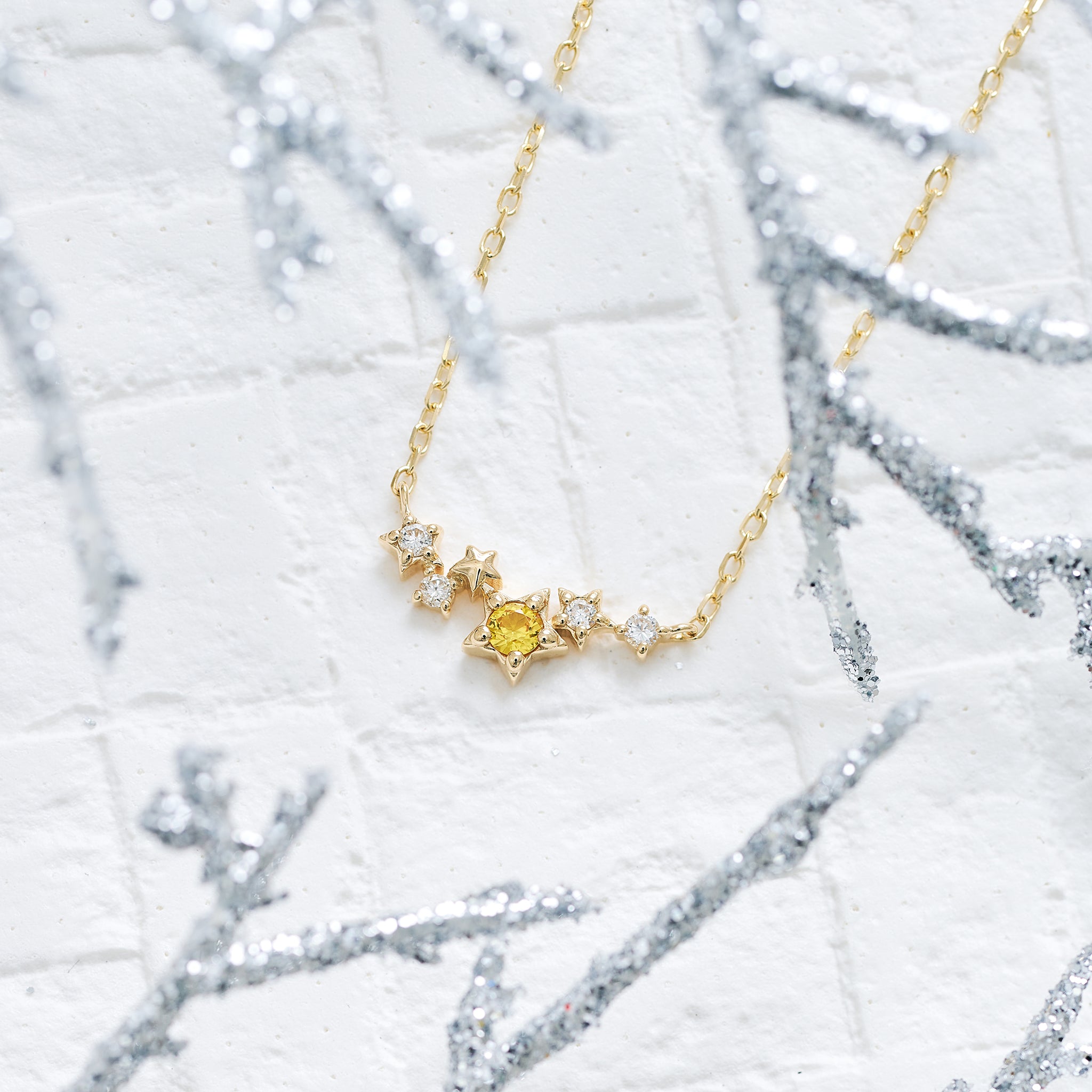 イエローサファイア/ダイヤモンド K10ネックレス(星モチーフ/9月誕生石)《25V03702》