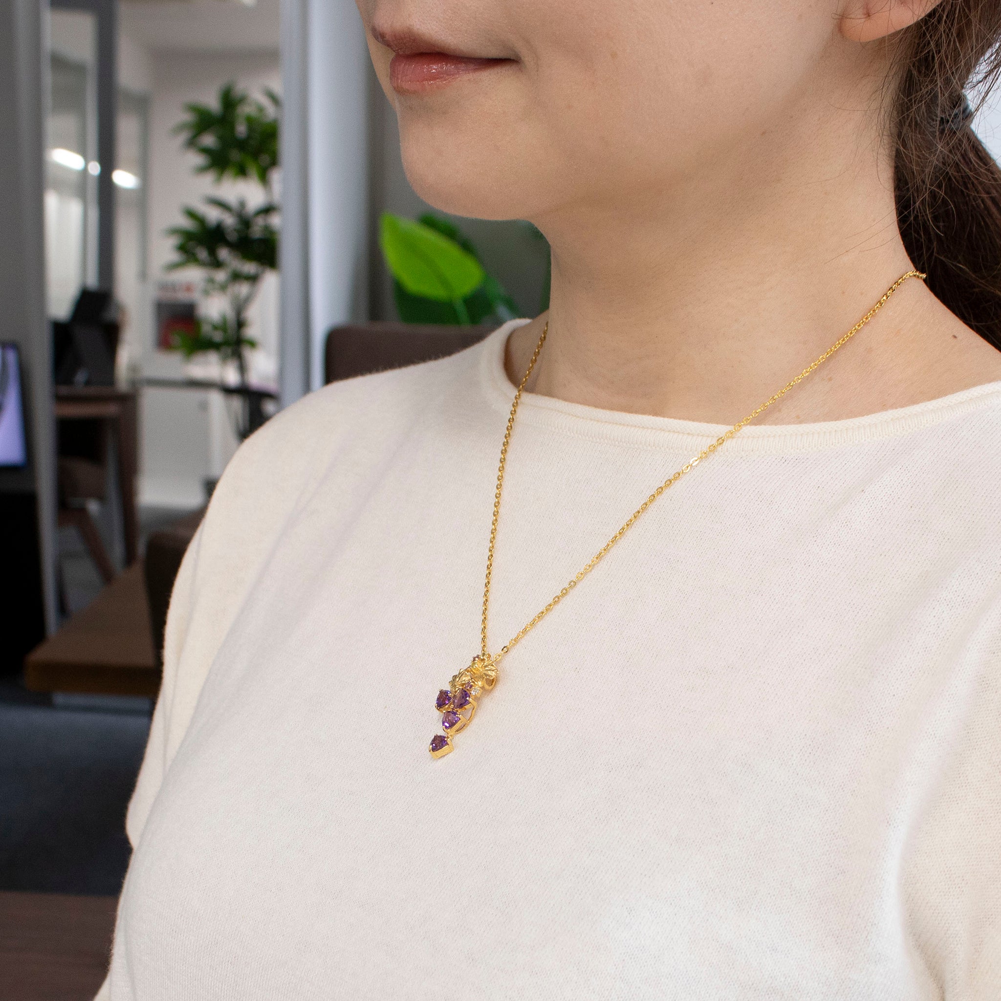 アメシスト/ペリドット シルバーネックレス(ブドウモチーフ)《25V03802》