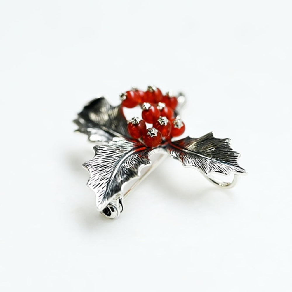 カーネリアン シルバーブローチ兼ペンダントトップ(木の実モチーフ)《25V03806》