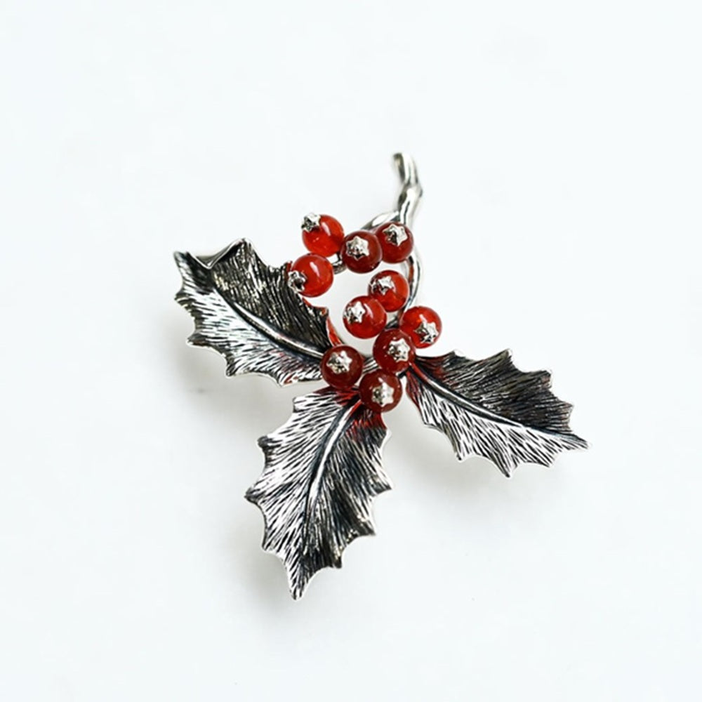 カーネリアン シルバーブローチ兼ペンダントトップ(木の実モチーフ)《25V03806》