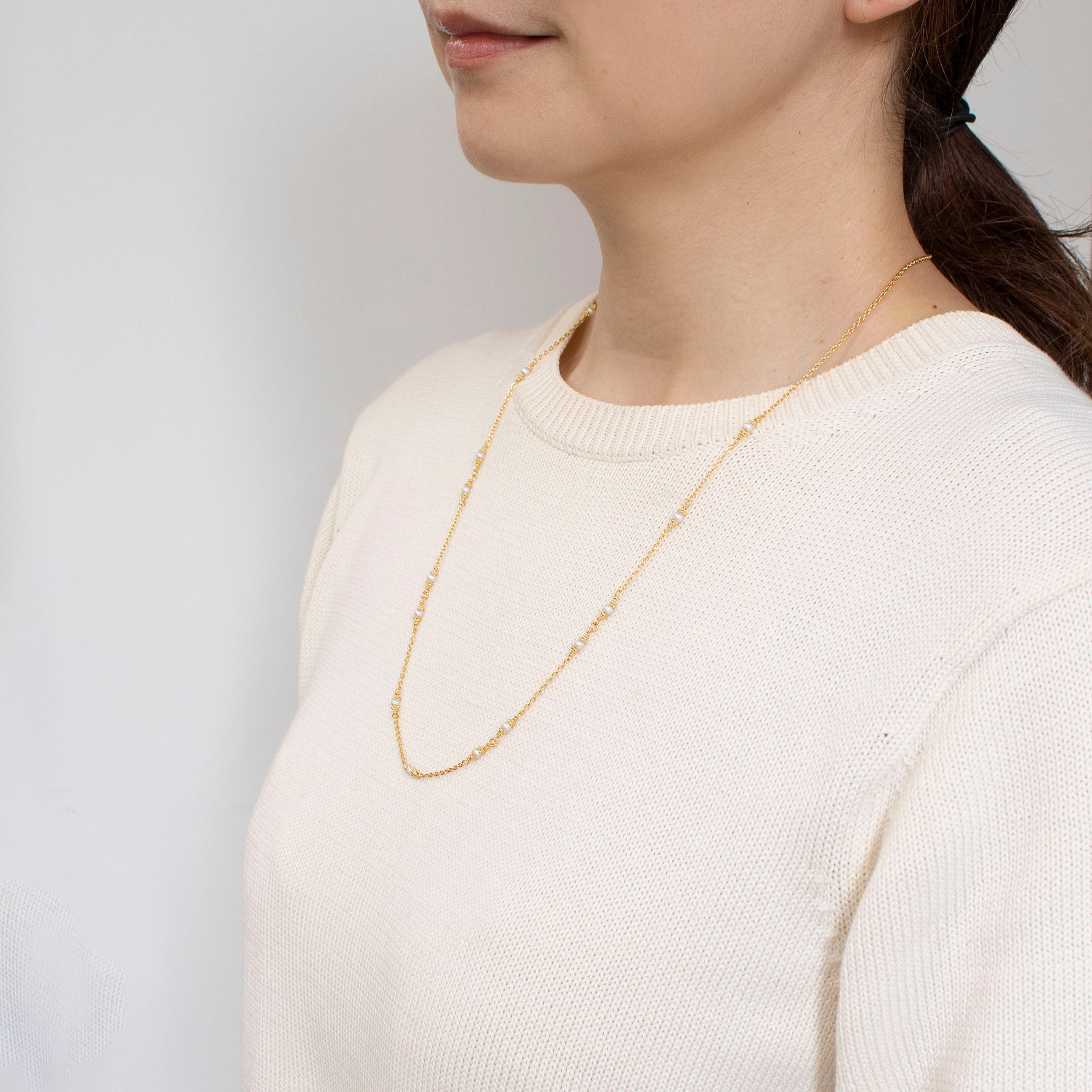 パール シルバーネックレス(淡水真珠/ロング/60cm/6月誕生石)《25V03808》