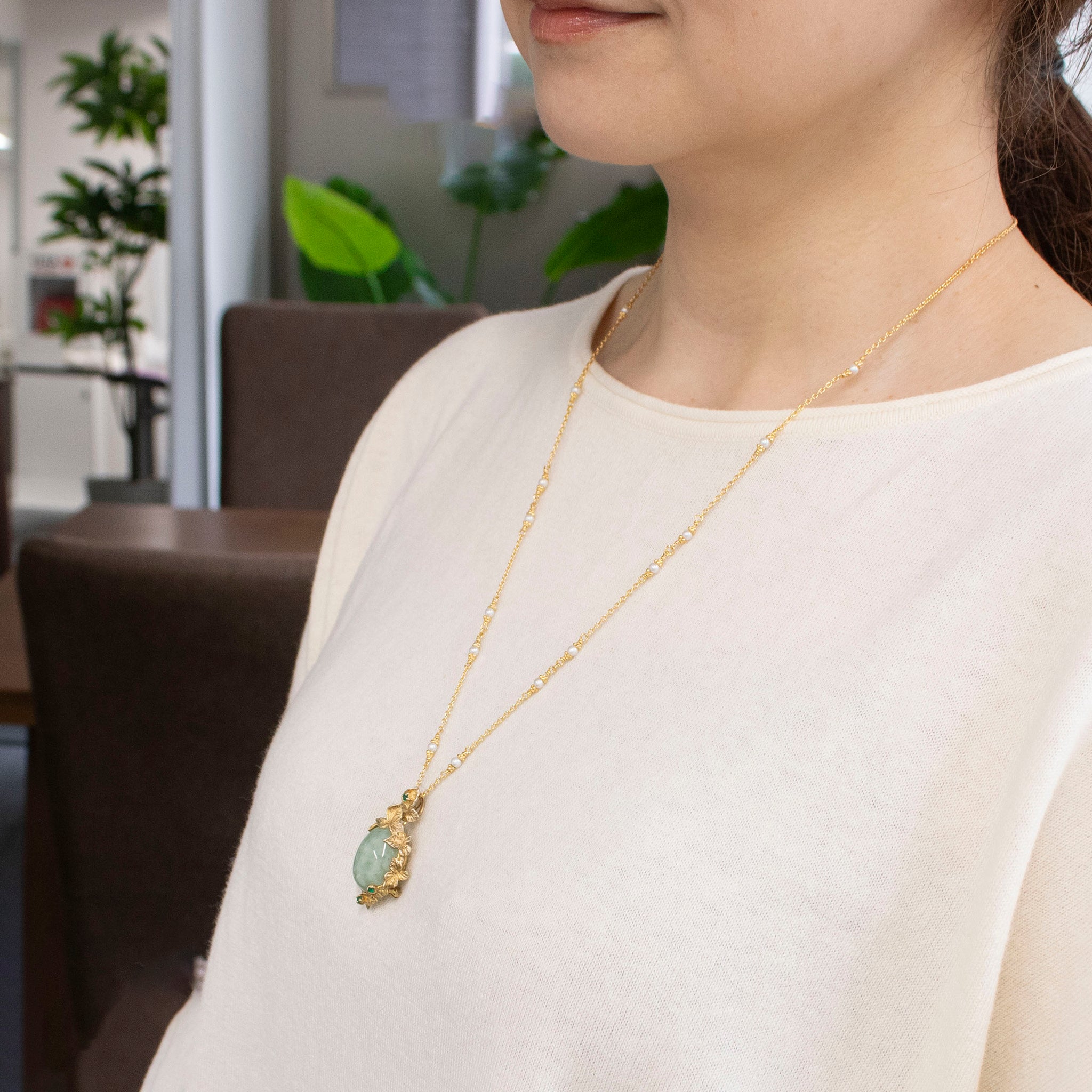 ヒスイ/グリーンカルセドニー シルバーブローチ兼ペンダントトップ《25V03809》