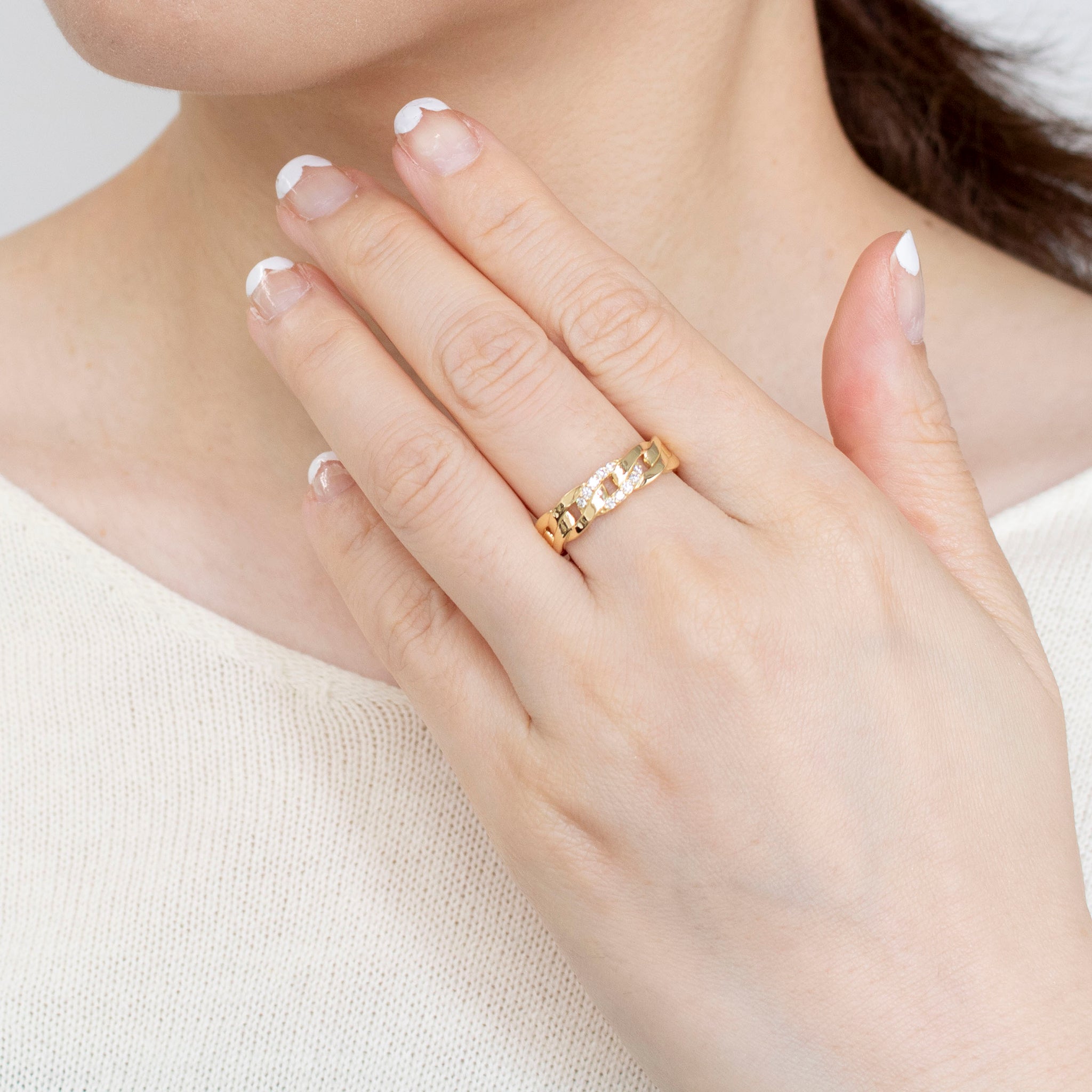 ダイヤモンド K18リング(チェーンモチーフ/4月誕生石/鑑別書付)《25V03903》