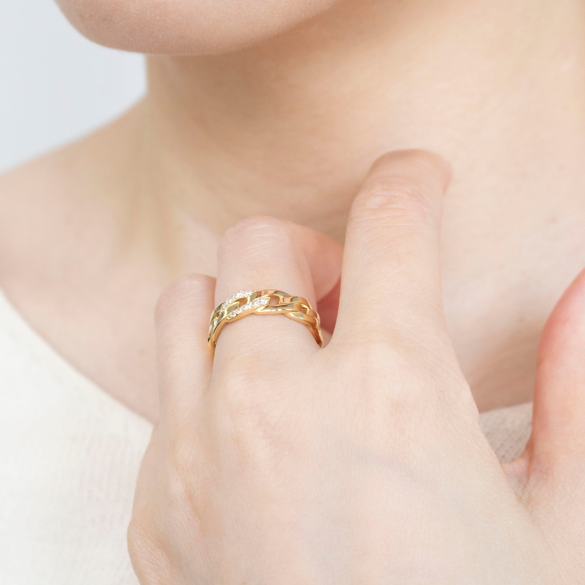 ダイヤモンド K18リング(チェーンモチーフ/4月誕生石/鑑別書付)《25V03903》