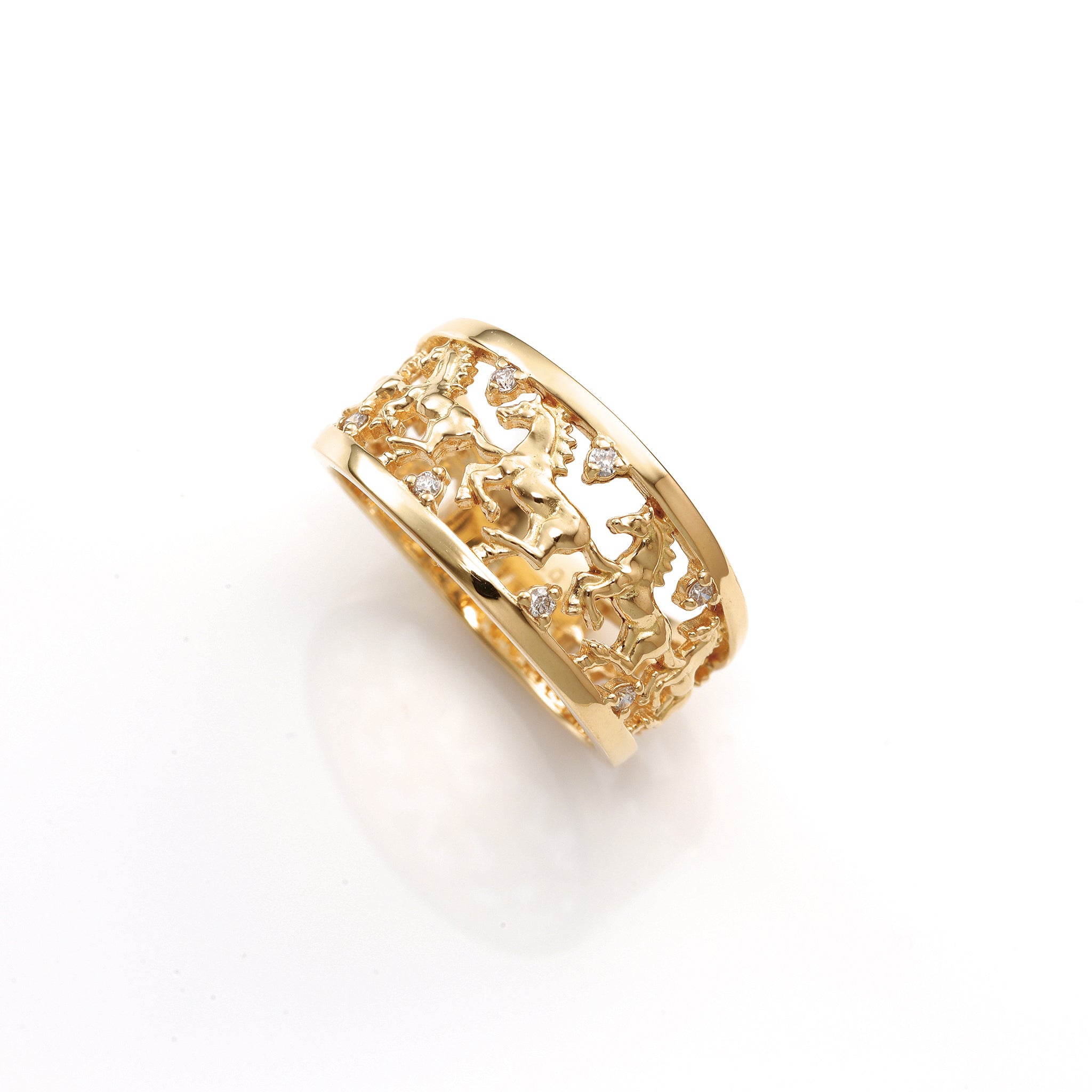 ダイヤモンド K18リング(馬モチーフ/馬九行久/うまくいく)《25V04201》