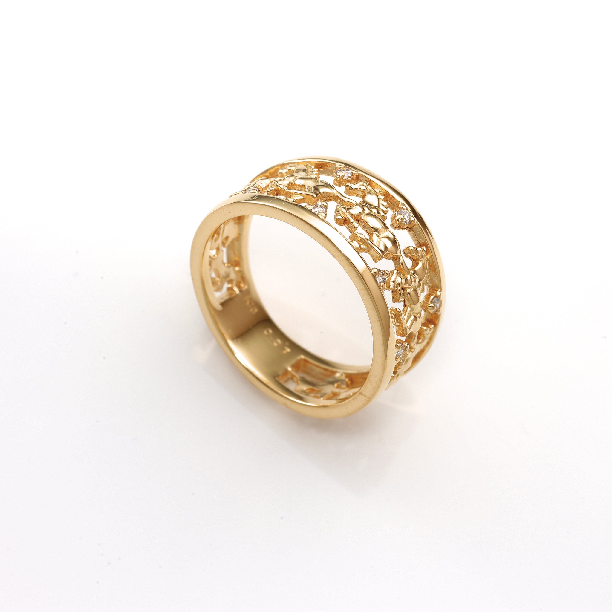 ダイヤモンド K18リング(馬モチーフ/馬九行久/うまくいく)《25V04201》