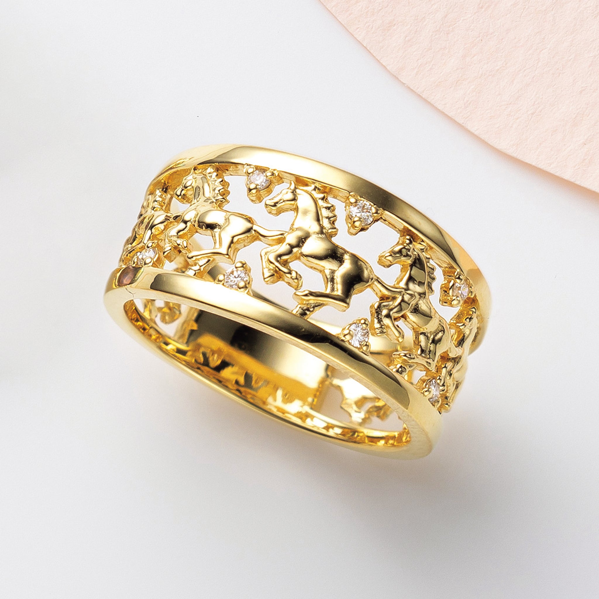 ダイヤモンド K18リング(馬モチーフ/馬九行久/うまくいく)《25V04201》