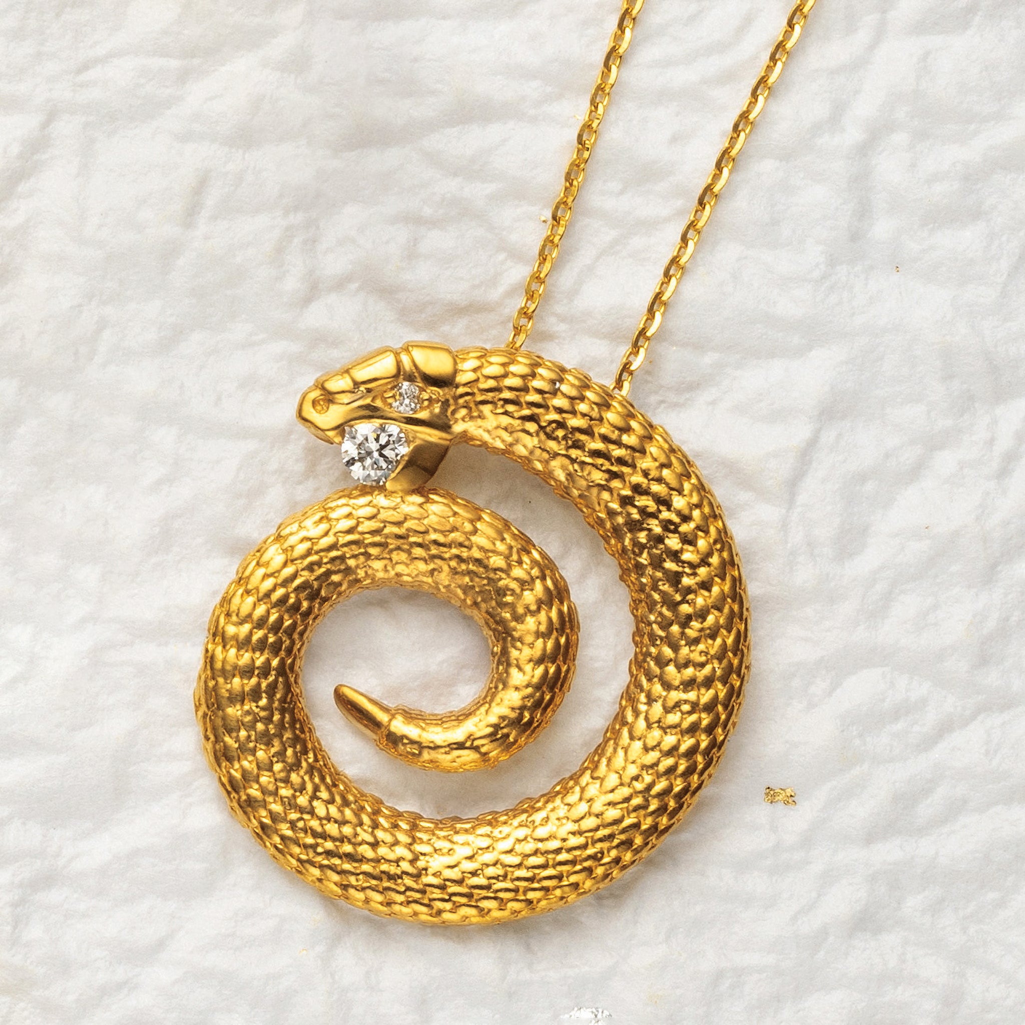 ダイヤモンド K24ネックレス(純金/ヘビモチーフ/4月誕生石)《25V04205》