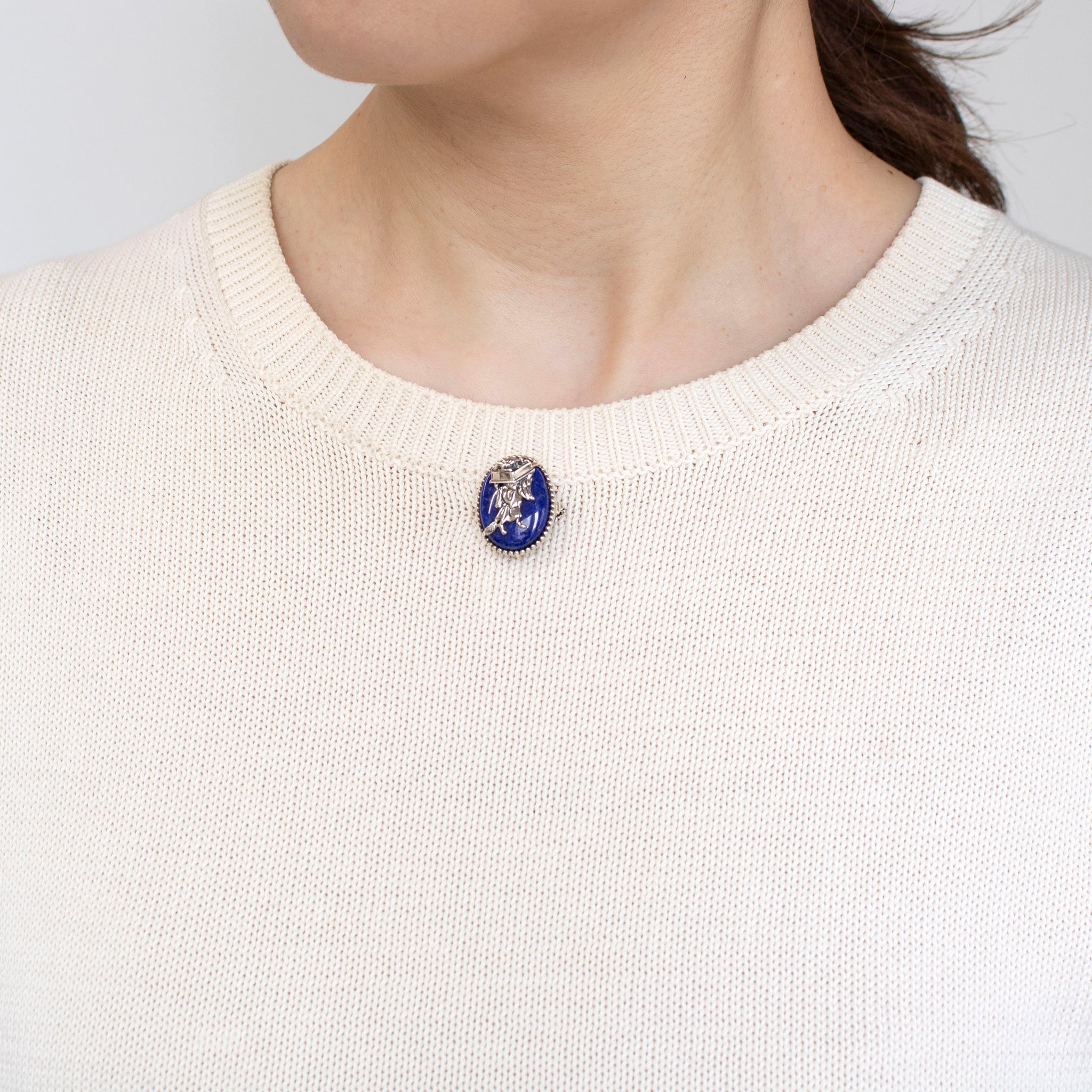 ラピスラズリ シルバーブローチ兼ペンダントトップ(鳥獣戯画/12月誕生石)《25V04801》