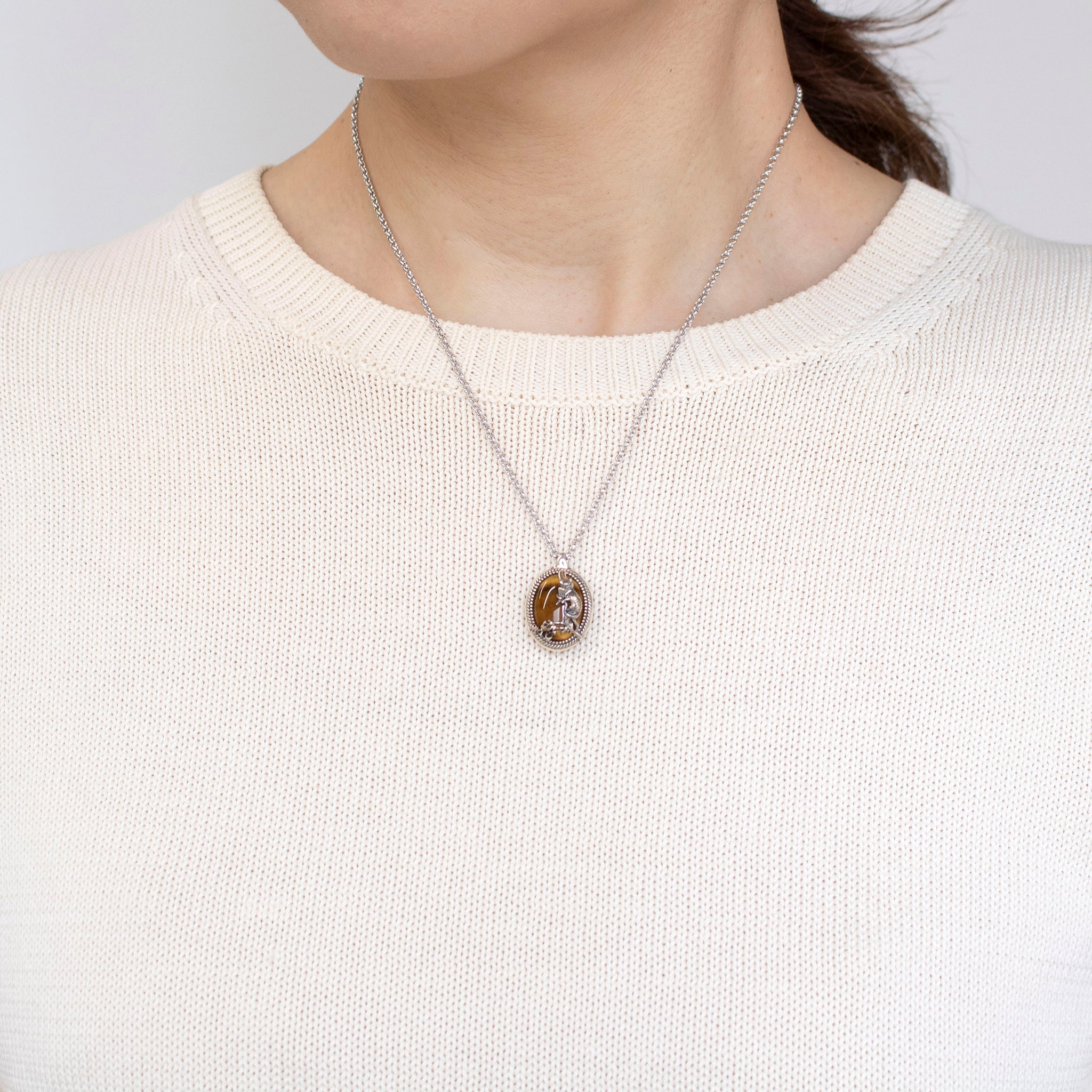 タイガーアイ シルバーネックレス(鳥獣戯画)《25V04802》