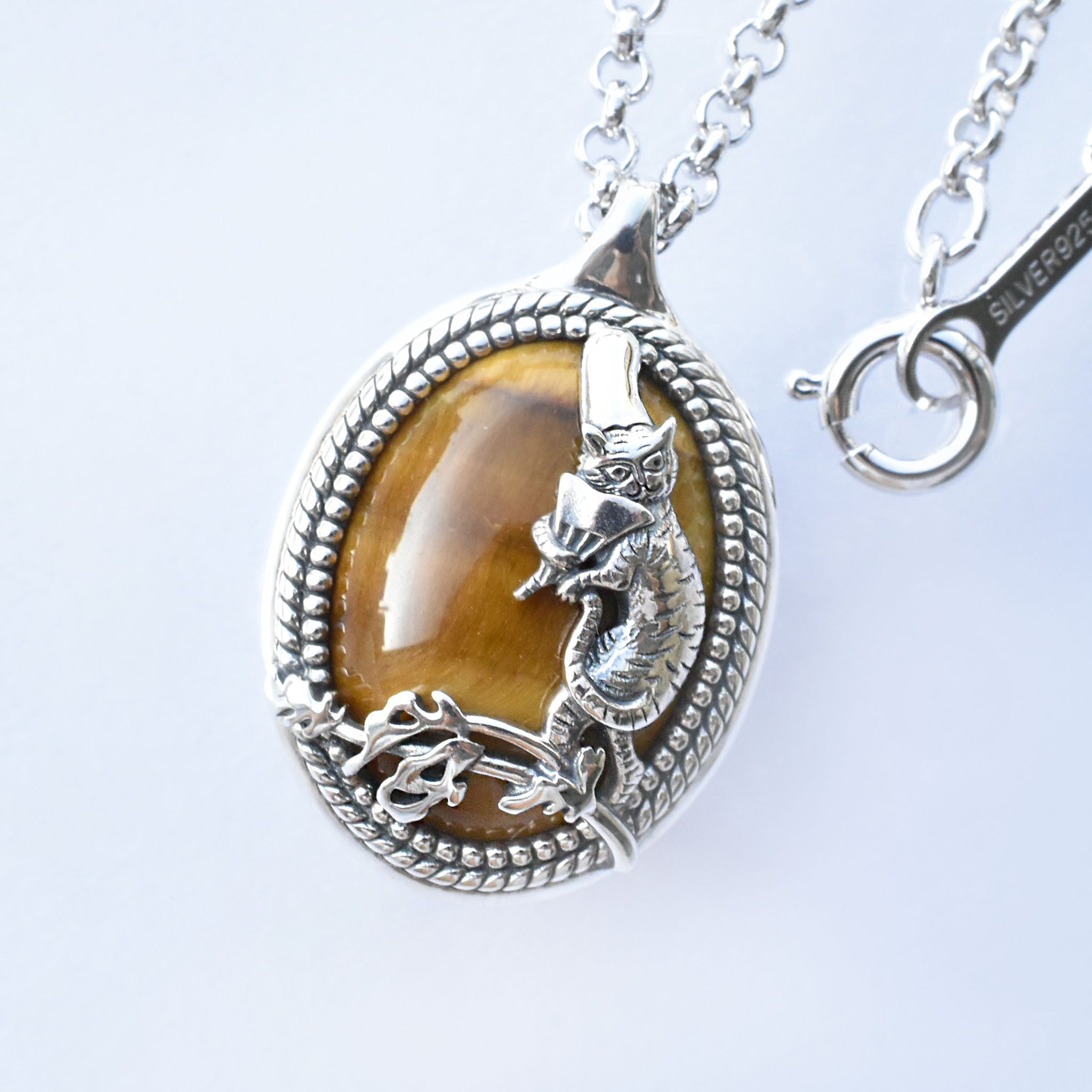 タイガーアイ シルバーネックレス(鳥獣戯画)《25V04802》