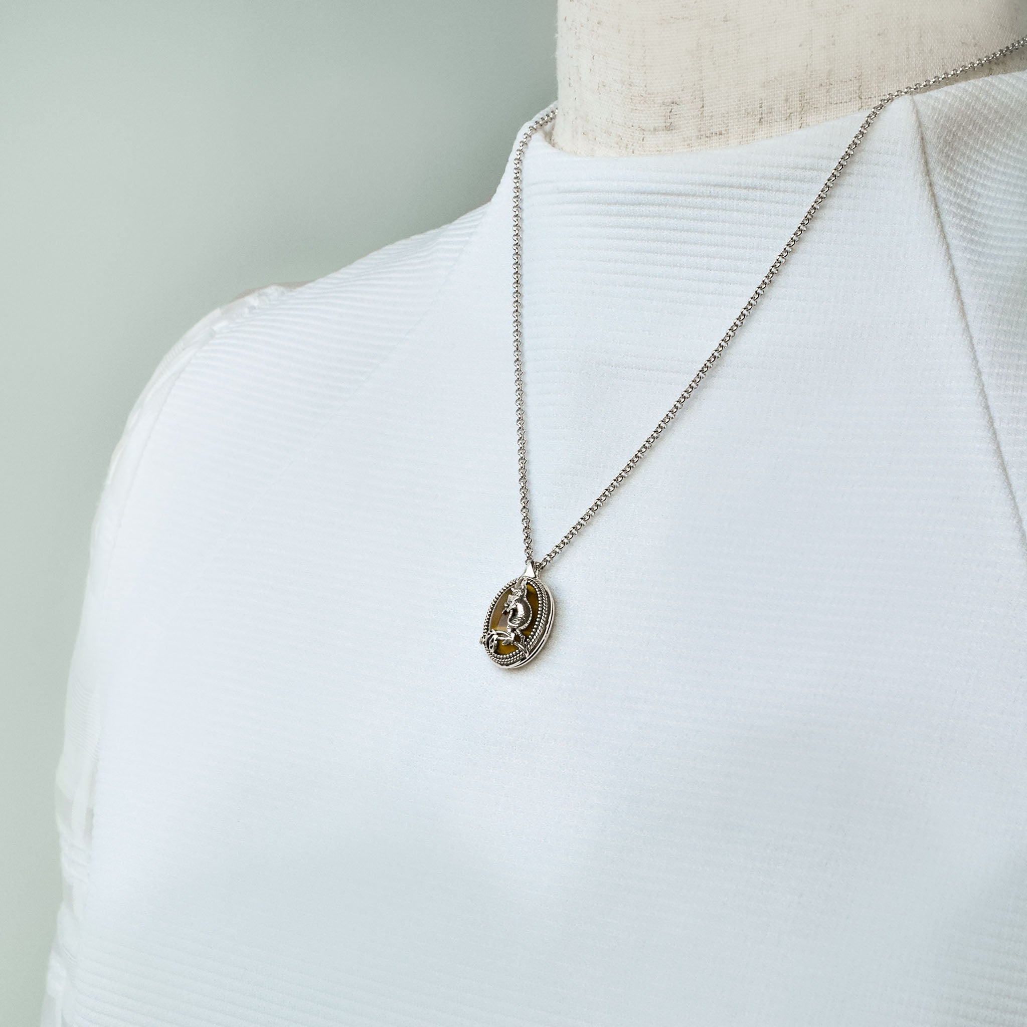 タイガーアイ シルバーネックレス(鳥獣戯画)《25V04802》