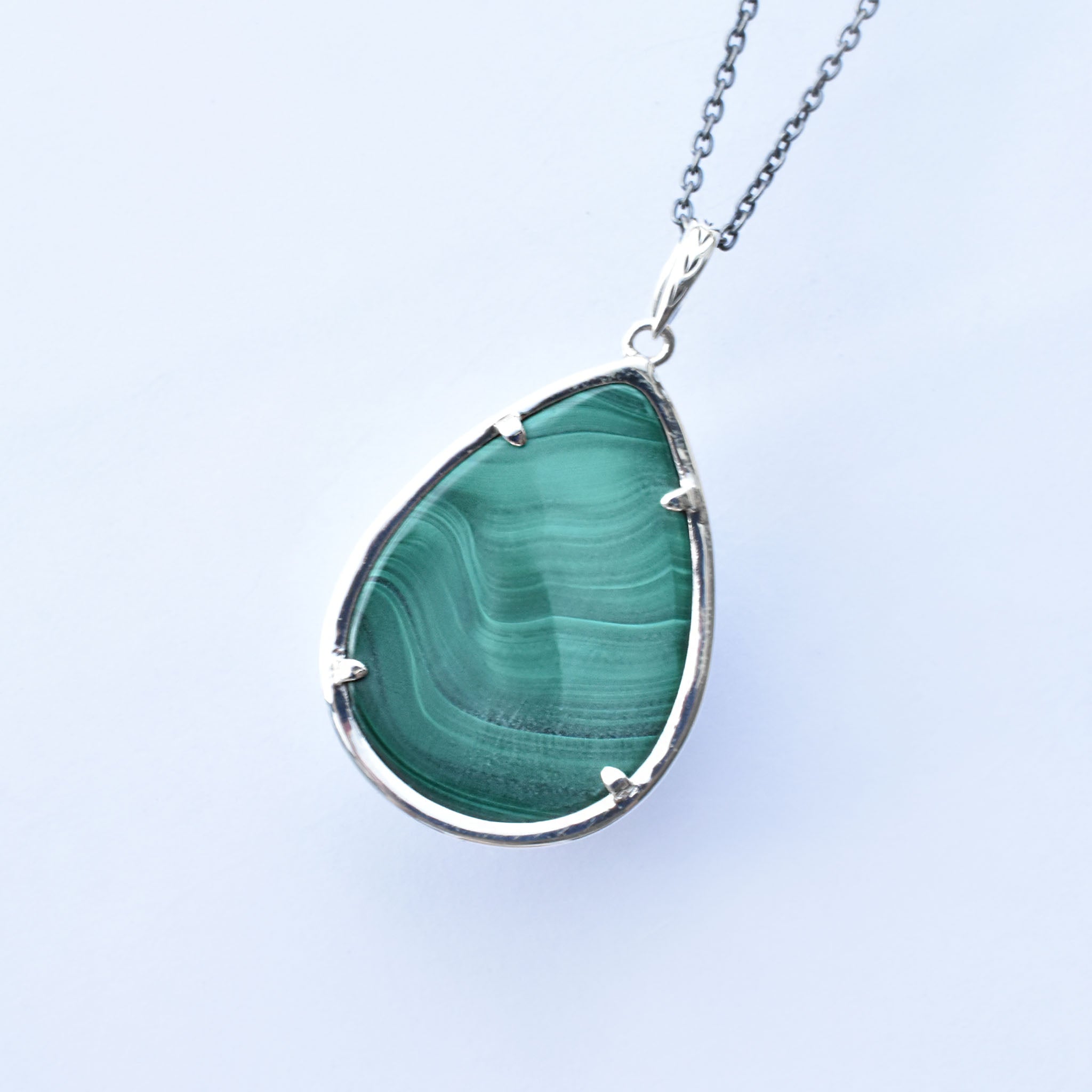 マラカイト シルバーネックレス(鳥獣戯画/ロング/70cm)《25V04803》