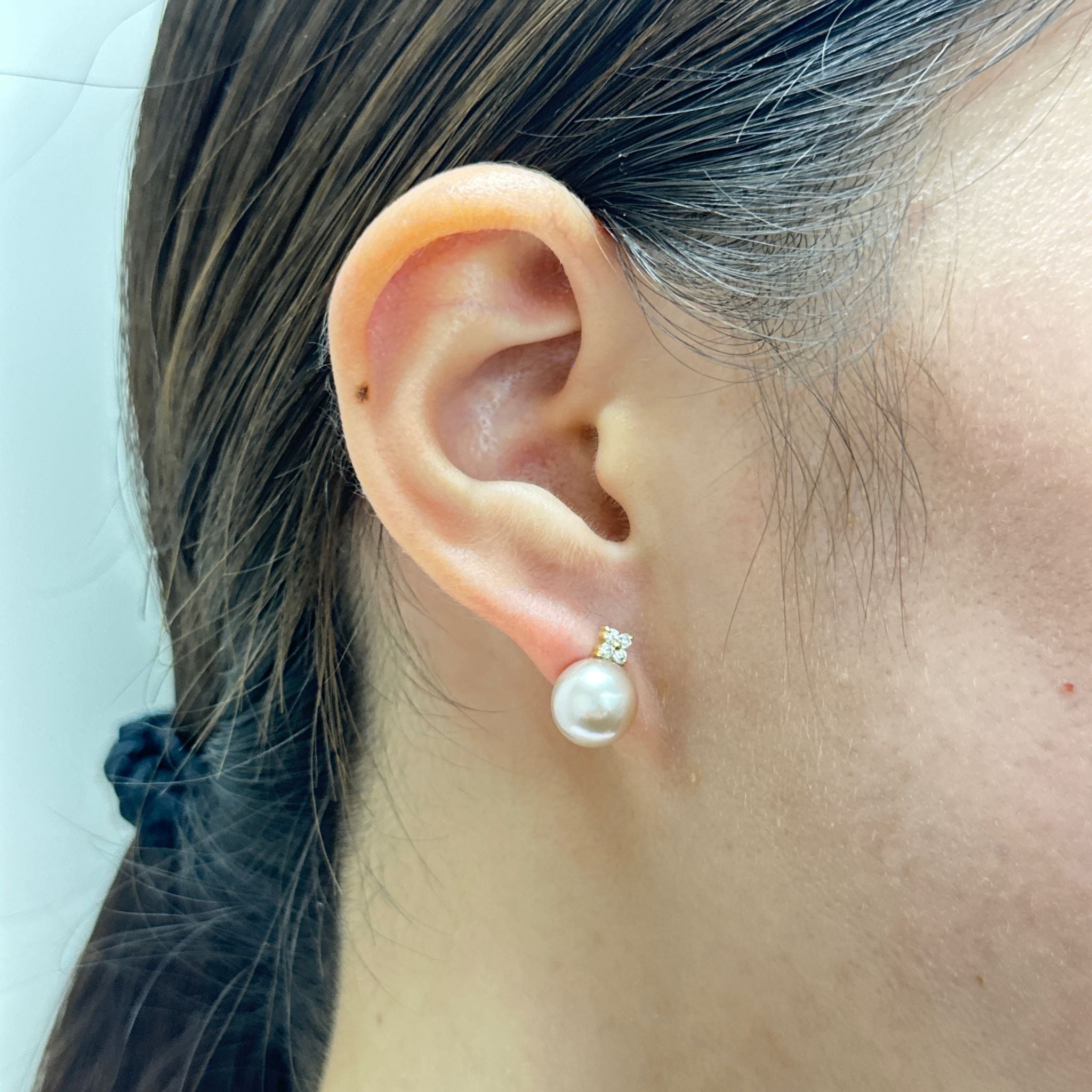 パールダイヤモンド K18ピアス(淡水真珠/8mm/ピンクパープル系/6月誕生石)《26A00202》