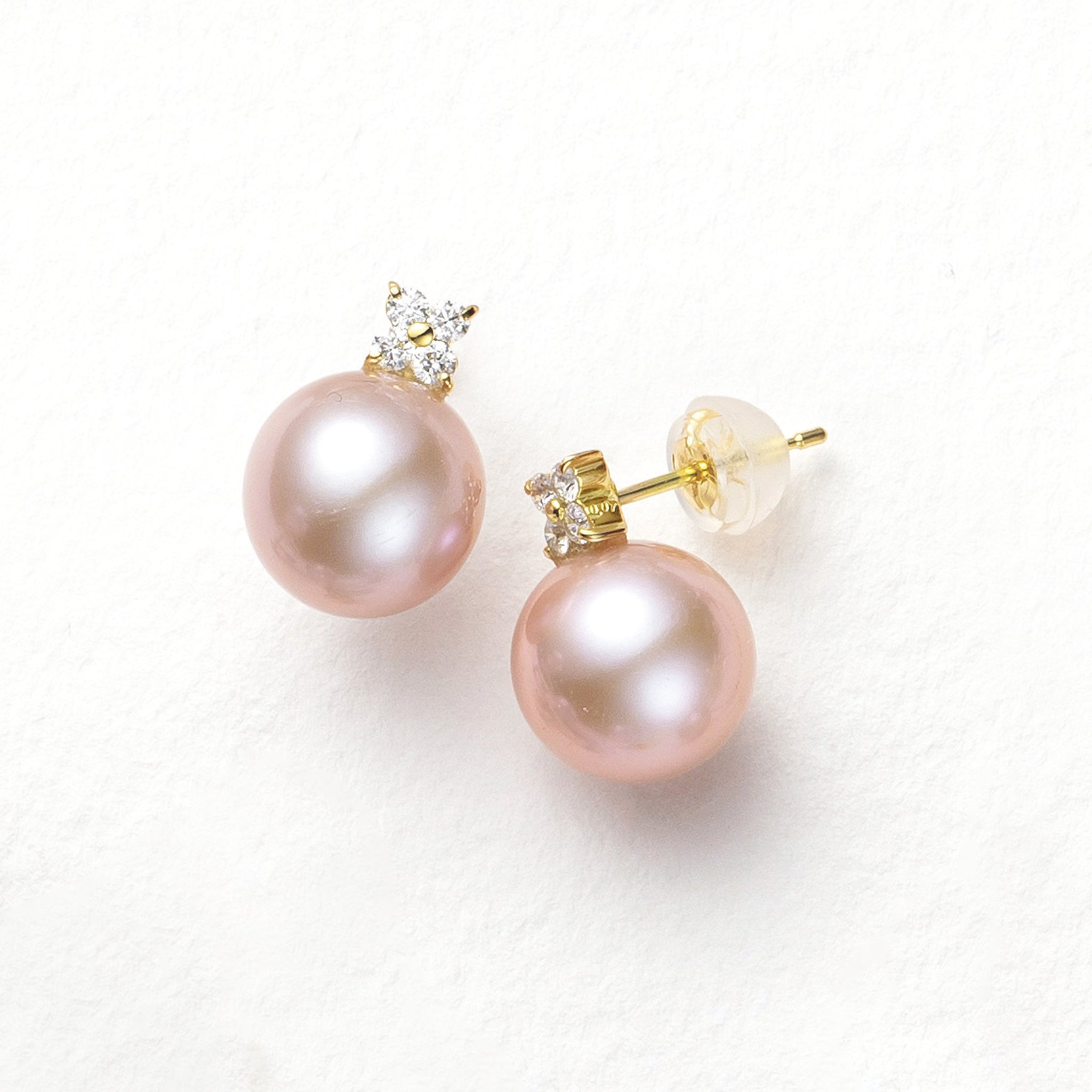 パールダイヤモンド K18ピアス(淡水真珠/8mm/ピンクパープル系/6月誕生石)《26A00202》