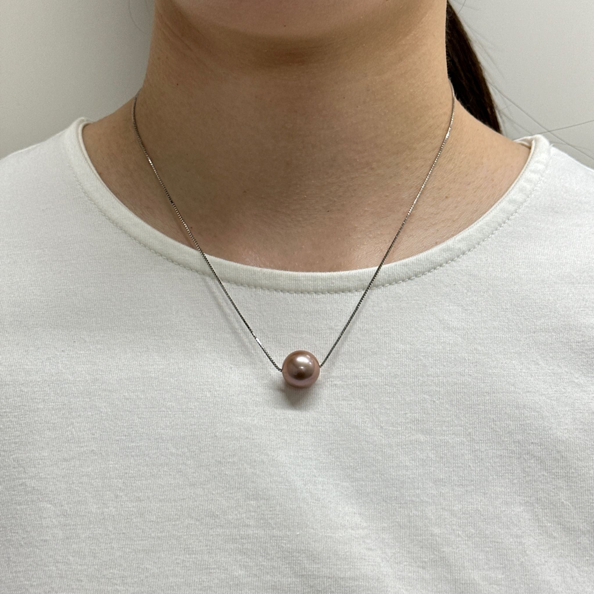 パール プラチナネックレス(淡水真珠/12mm/パープル系/スライドピン式/6月誕生石)《26A00206》