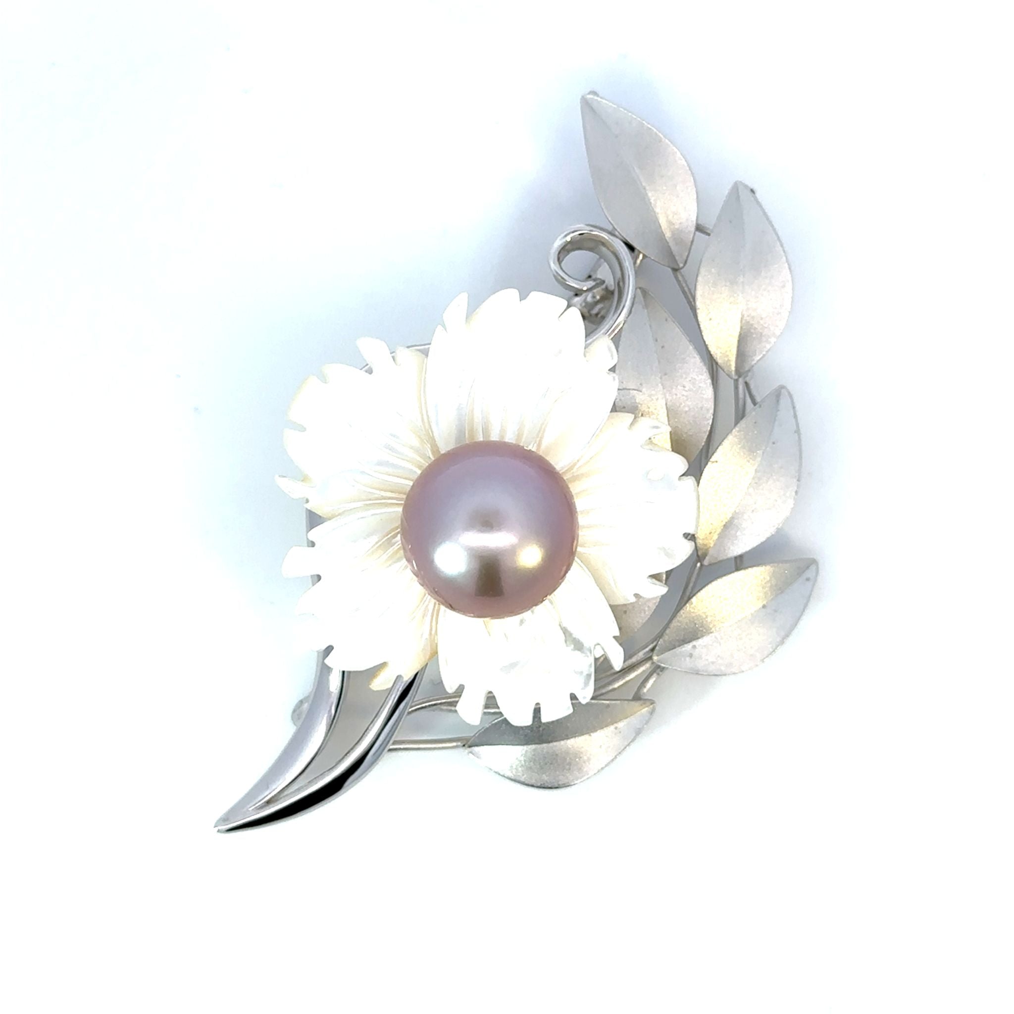 パール/シェル シルバーブローチ兼ペンダントトップ(淡水真珠/12mm/ピンクパープル系/フラワーモチーフ/6月誕生石)《26A00207》
