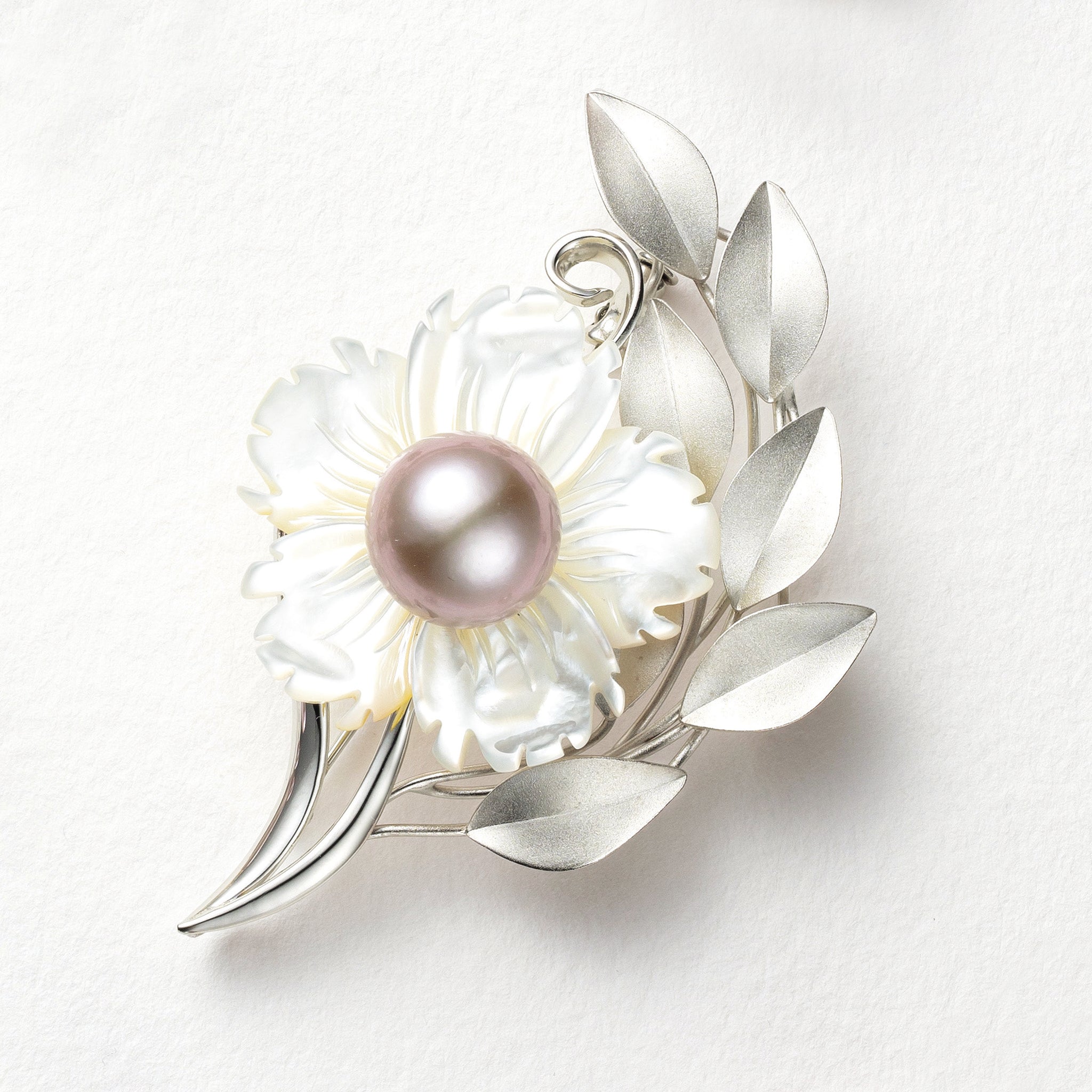 パール/シェル シルバーブローチ兼ペンダントトップ(淡水真珠/12mm/ピンクパープル系/フラワーモチーフ/6月誕生石)《26A00207》