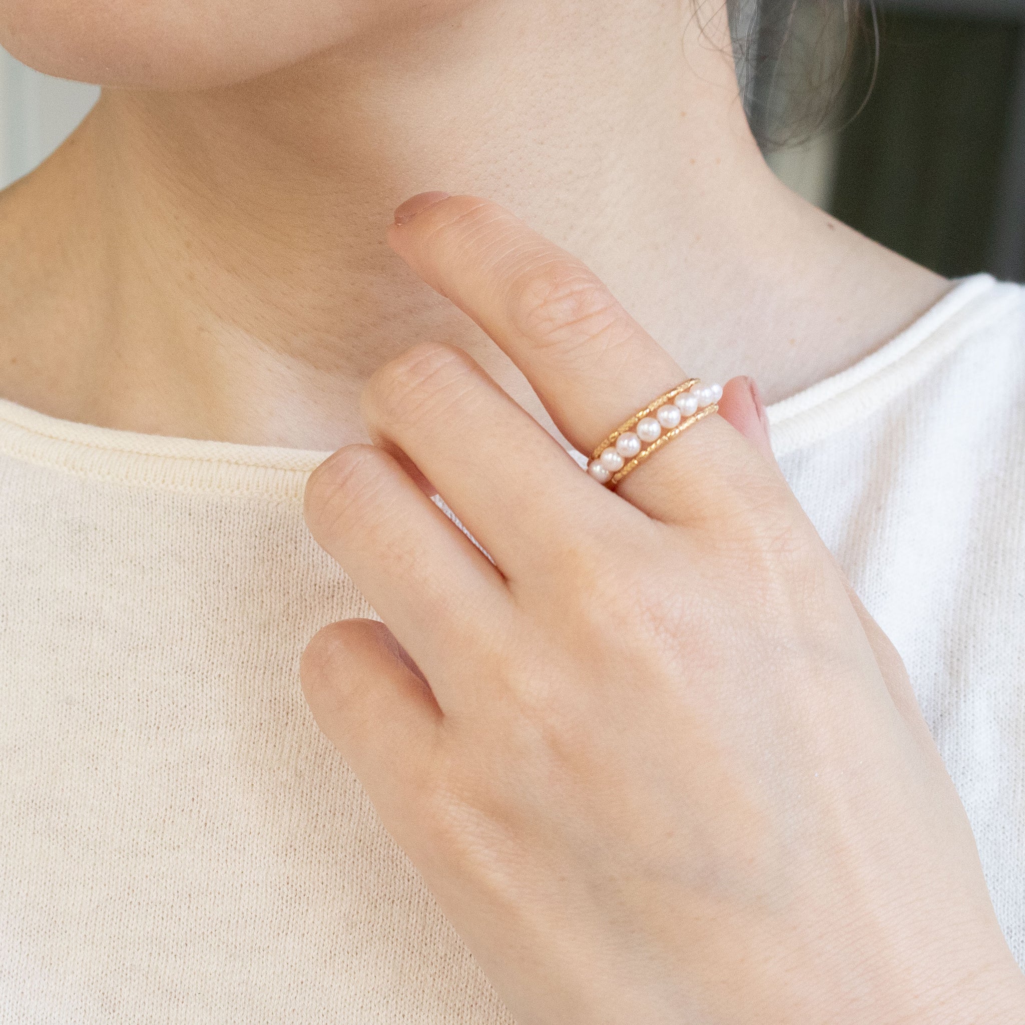 パール K18リング(アコヤ真珠/フリーサイズ/6月誕生石)《26A00405》