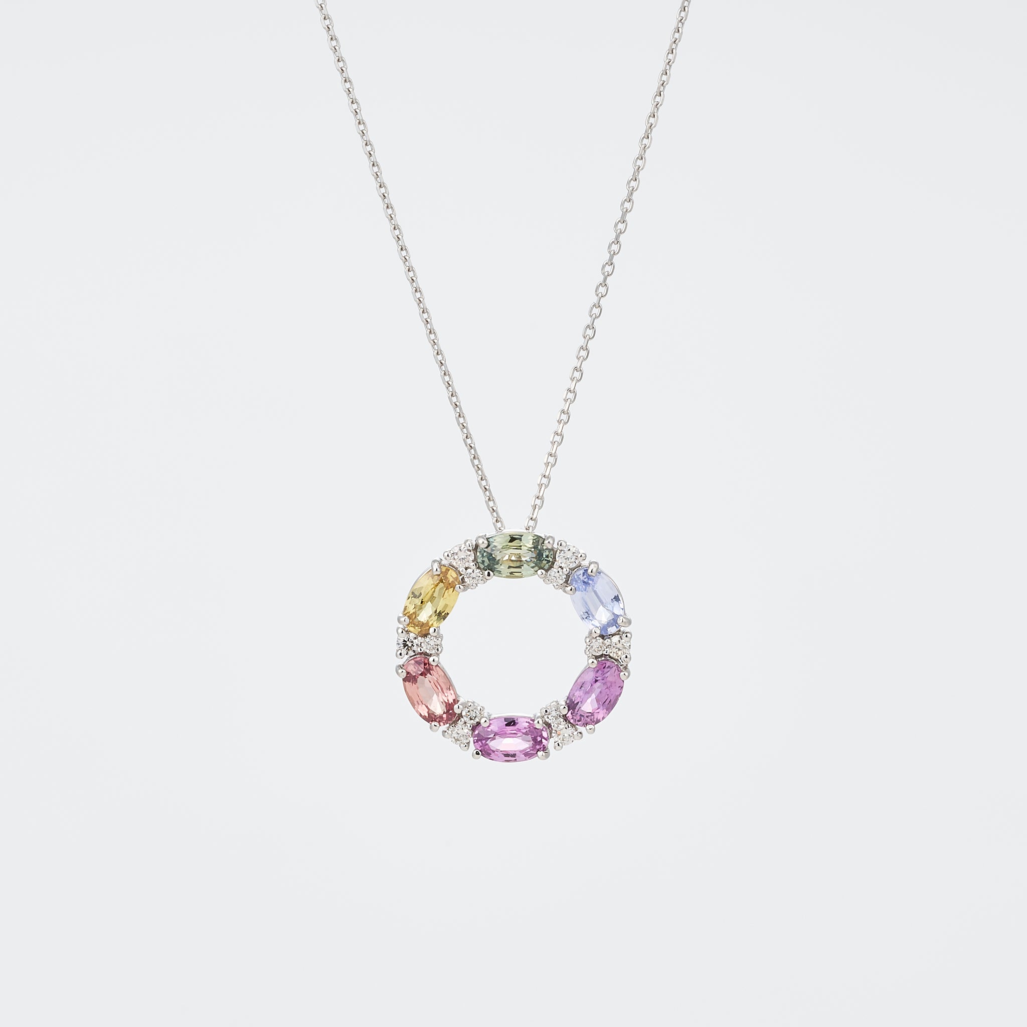 サファイア/ダイヤモンド プラチナネックレス(マルチカラー/9月誕生石)《26A00603》